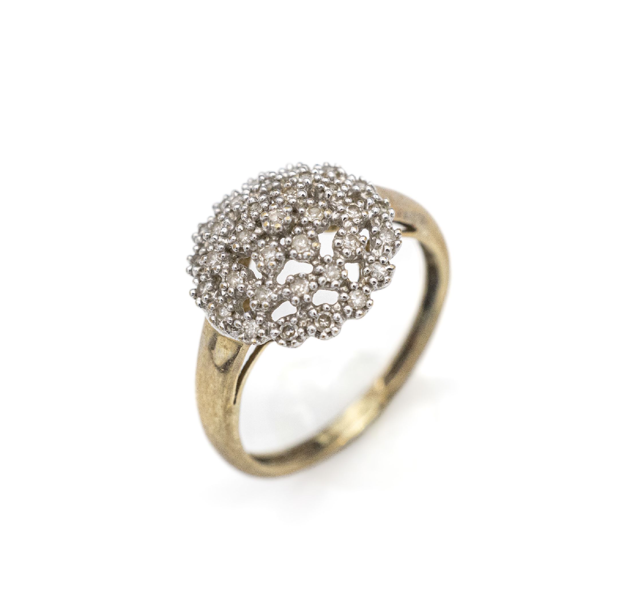 9 kt Gold Diamant-Ring, GG/WG 375/000, 35 8/8-Diamanten zus. ca. 0.40 ct Weiß-get-Weiß/p, RW 53, ca. 2.4 g