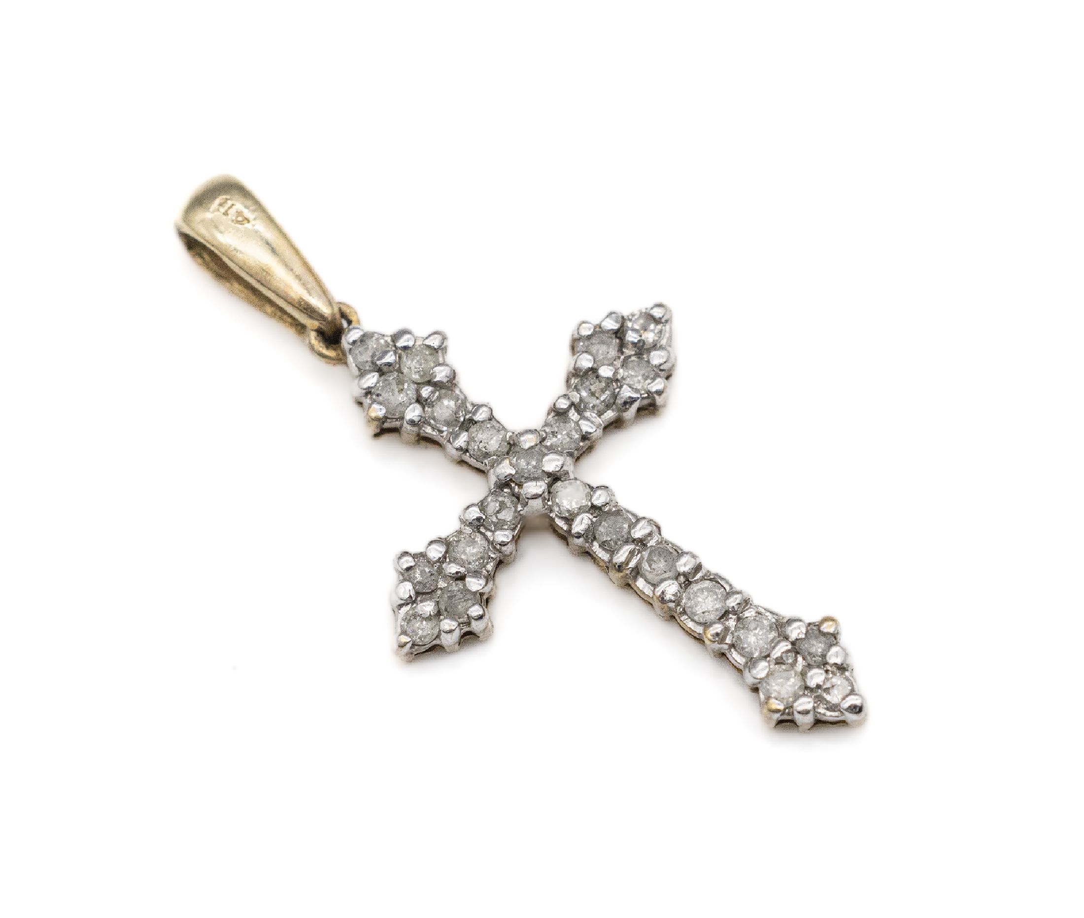 14 kt Gold Brillant-Kreuzanhänger, GG 585/000, 24 Brillanten zus. ca. 0.35 ct Weiß/pca. 2 x 1.4 cm