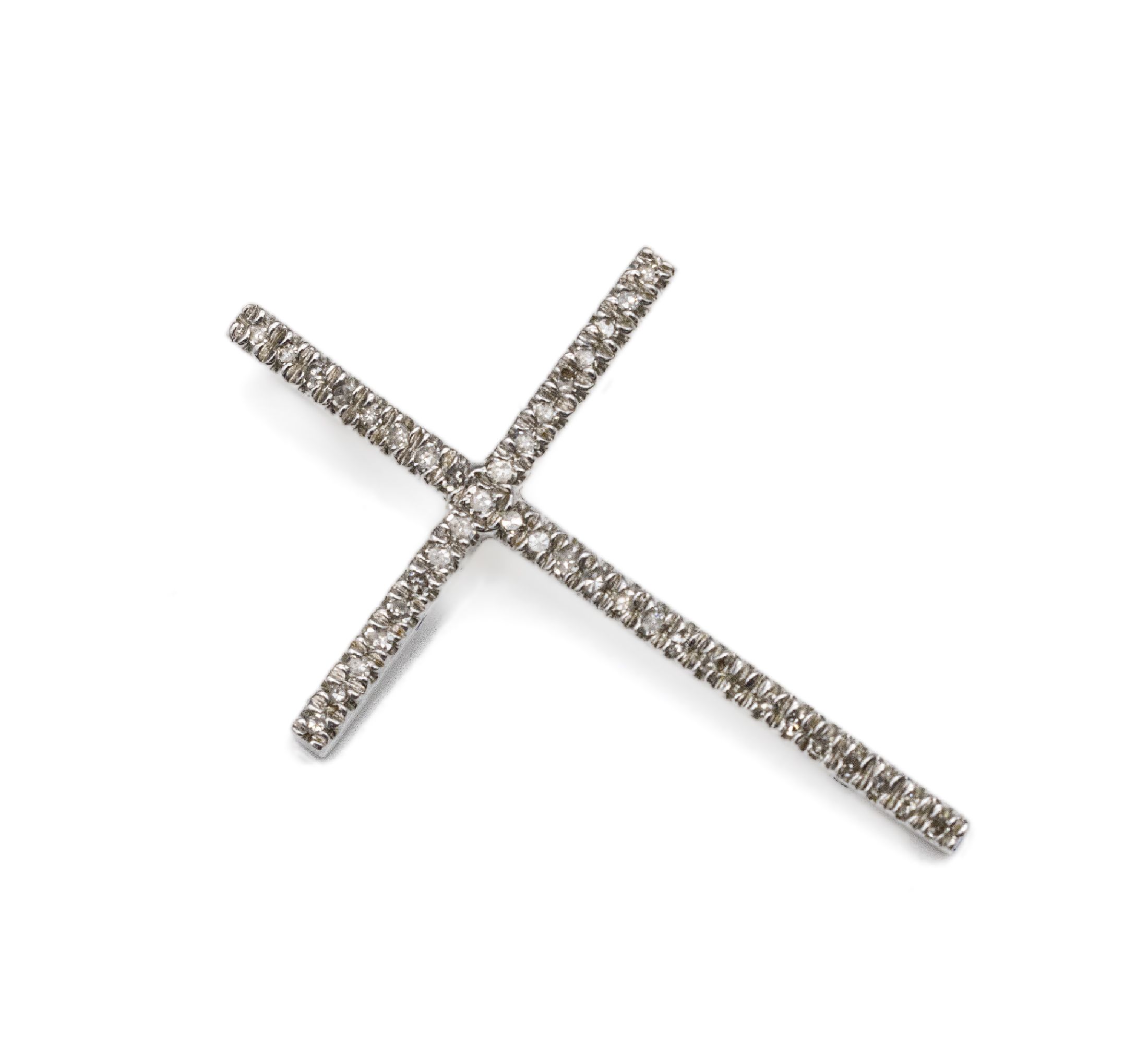 9 kt Gold Diamant-Kreuzanhänger, WG 375/000, 40 8/8-Diamanten zus. ca. 0.20 ct Weiß/p, ca. 2.7 x 1.9 cm