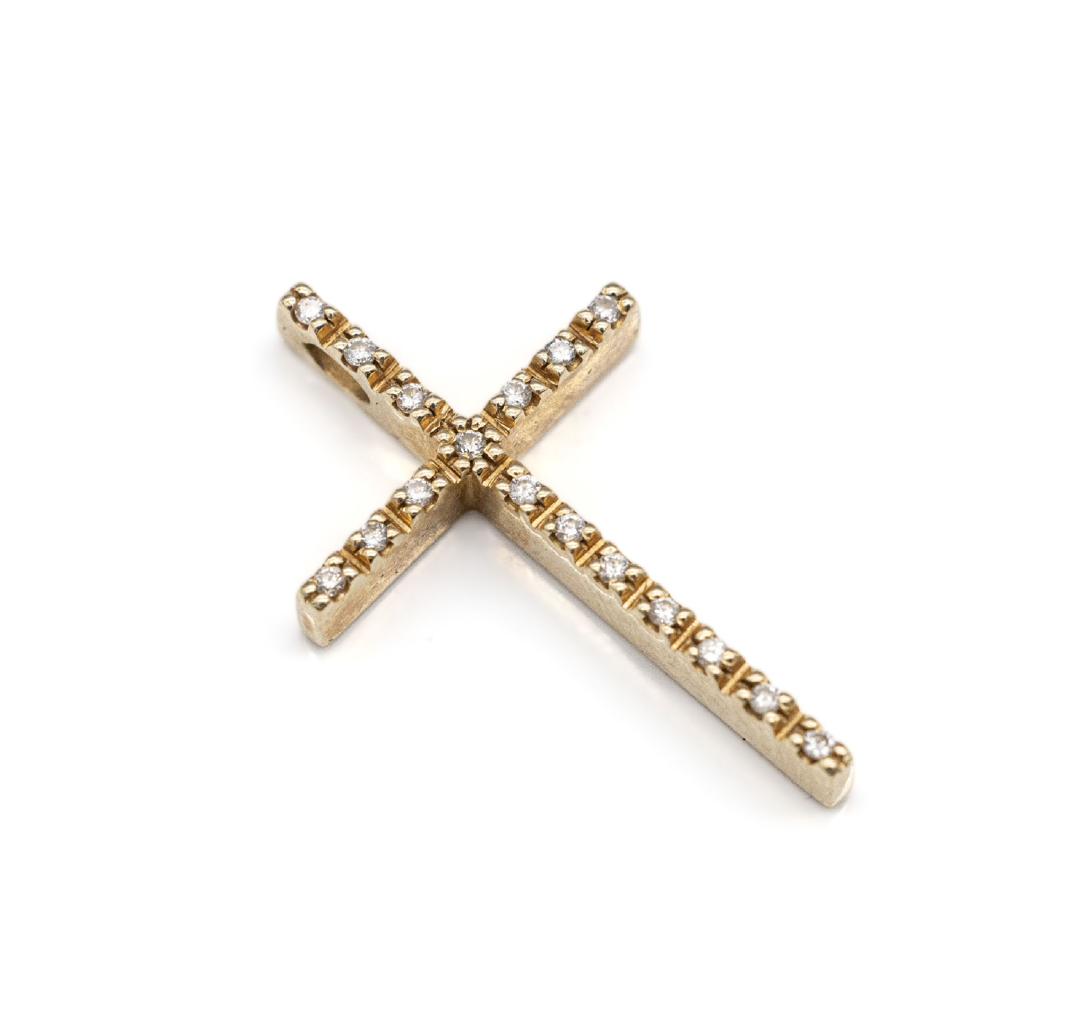 14 kt Gold Brillant-Kreuzanhänger, GG 585/000, 16 Brillanten zus. ca. 0.20 ct Weiß/si, ca. 2.6 x 1.7 cm