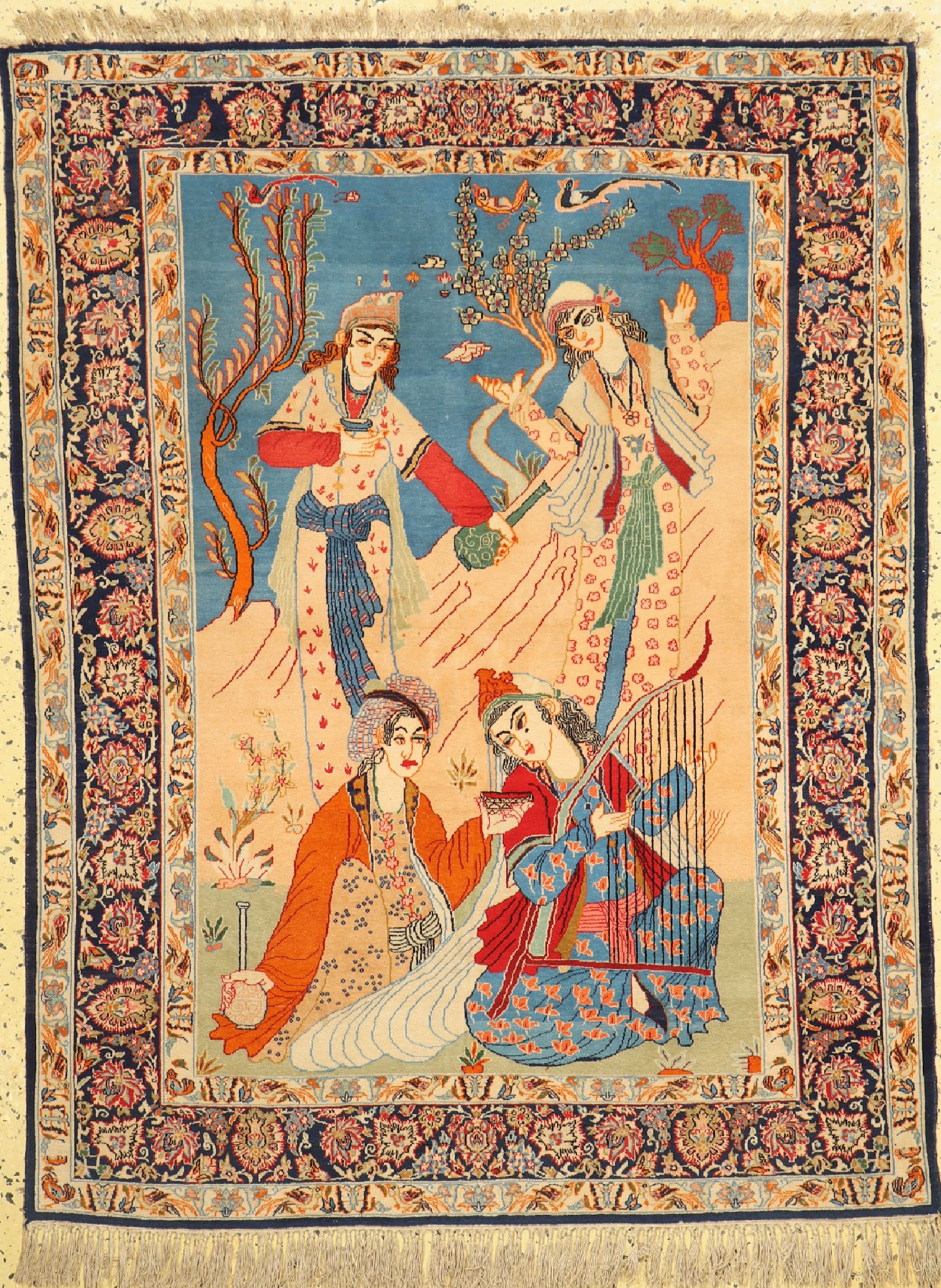 Esfahan fein, Persien, um 1960, Korkwolle auf Seide, ca. 140 x 110 cm, ca. 1,0 Mio. Kn/qm, EHZ: 2