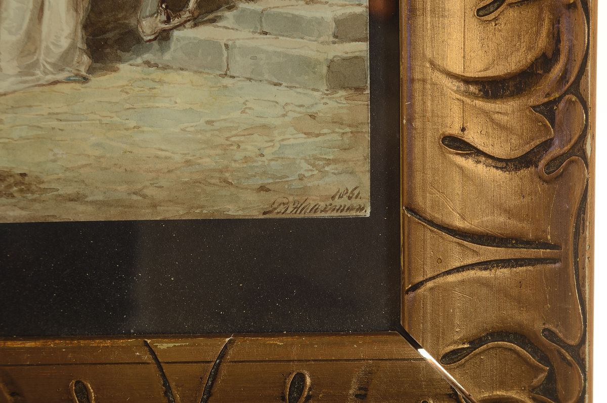 Detail a: Pieter Alardus Haaxmann, 1814-1887 Delft, niederländischer Genre- und Figurenmaler, Schüler von C. Kruseman und C.O. van der Grient, Der kleine ...