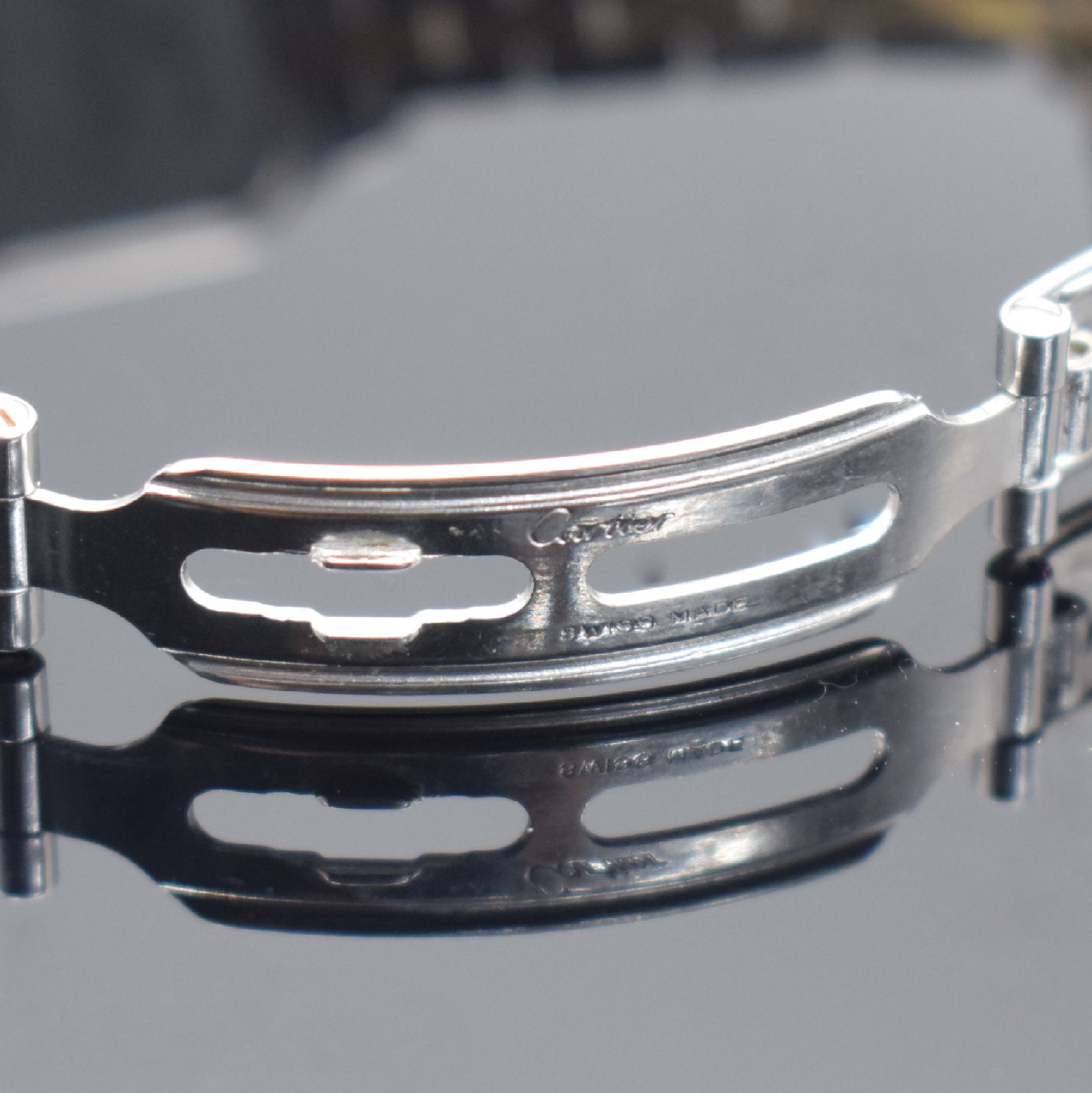 Detail b: CARTIER Panthere Damenarmbanduhr in Stahl/Gold Referenz 1120,, Schweiz um 1990, quarz, Boden 8-fach verschr., Schmuckkrone fehl./zu ers., orig. ...