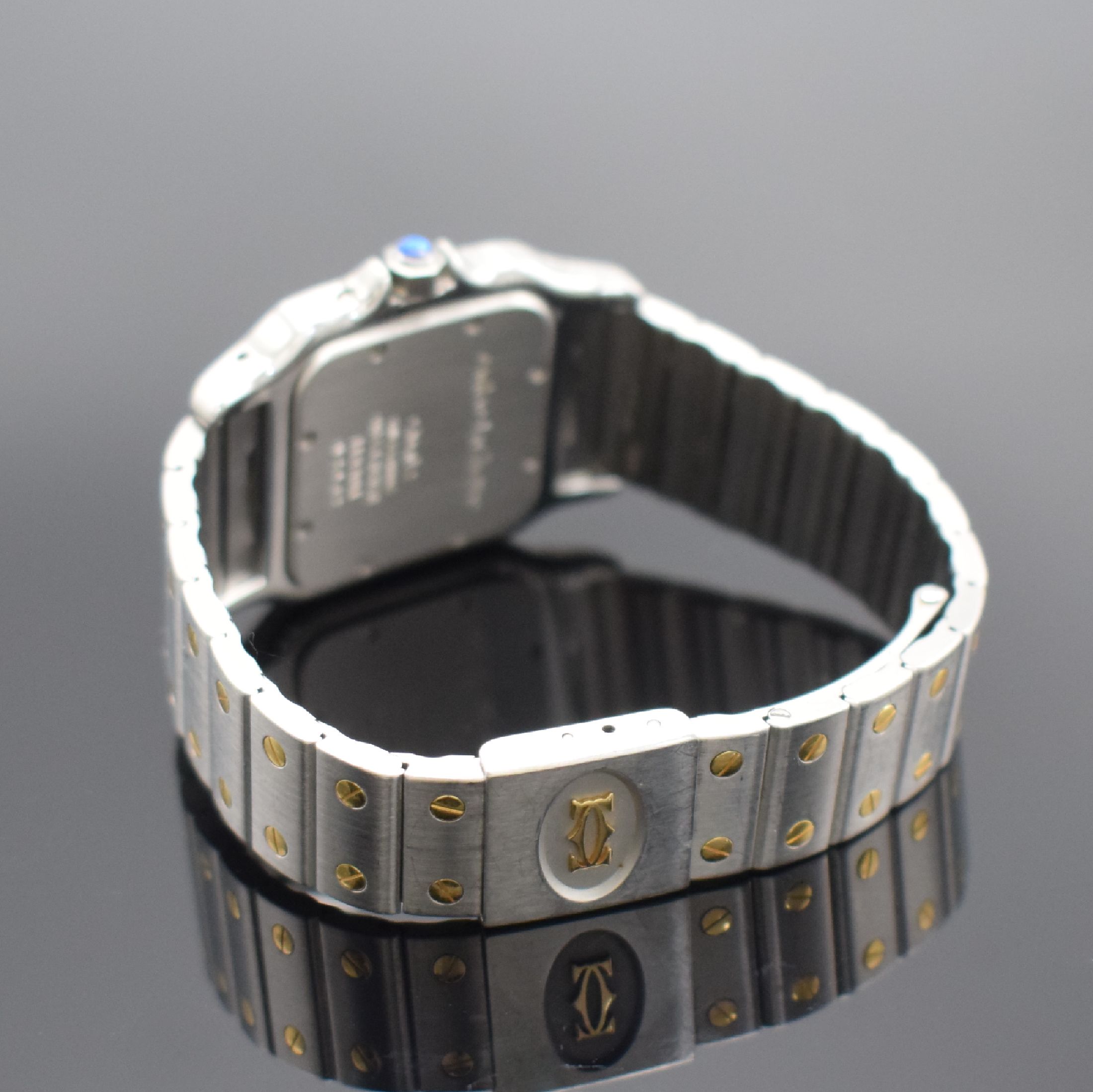 Detail b: CARTIER Santos Herrenarmbanduhr in Stahl/Gold mit Mondphase Referenz 119901, Schweiz um 1995, quarz, Boden 8-fach verschr., orig. Gliederband m. ...