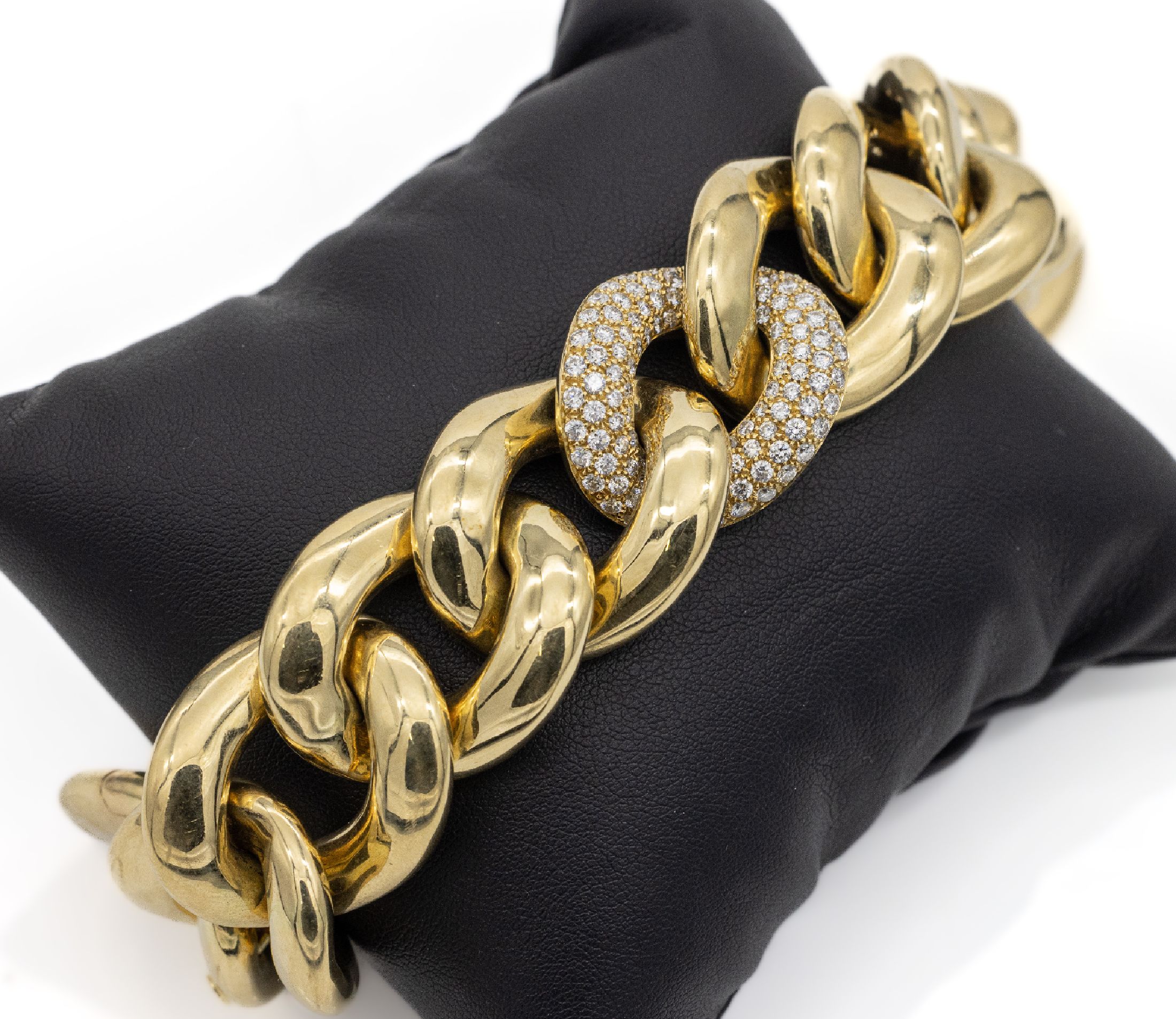 18 kt Gold Brillant-Gliederarmband, GG 750/000, 1 Glied Schauseite mit Brillanten zus. ca. 2.60 ct feines Weiß/vs-si,halbmassive Verarbeitung, ca. ...