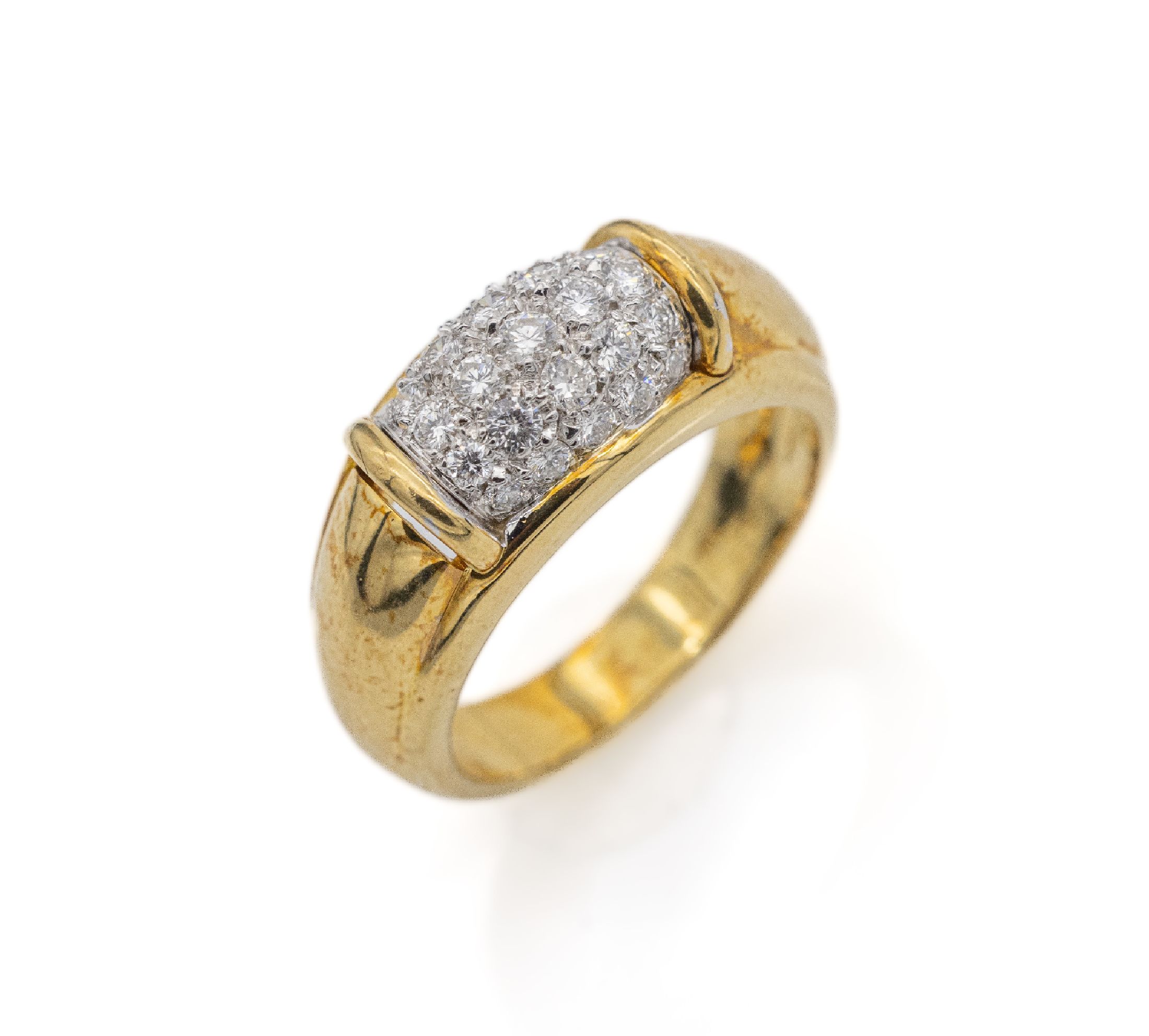 18 kt Gold Brillant-Ring, GG/WG 750/000, Brillanten zus. ca. 0.50 ct feines Weiß/si, ca. 10.2 g, RW 54