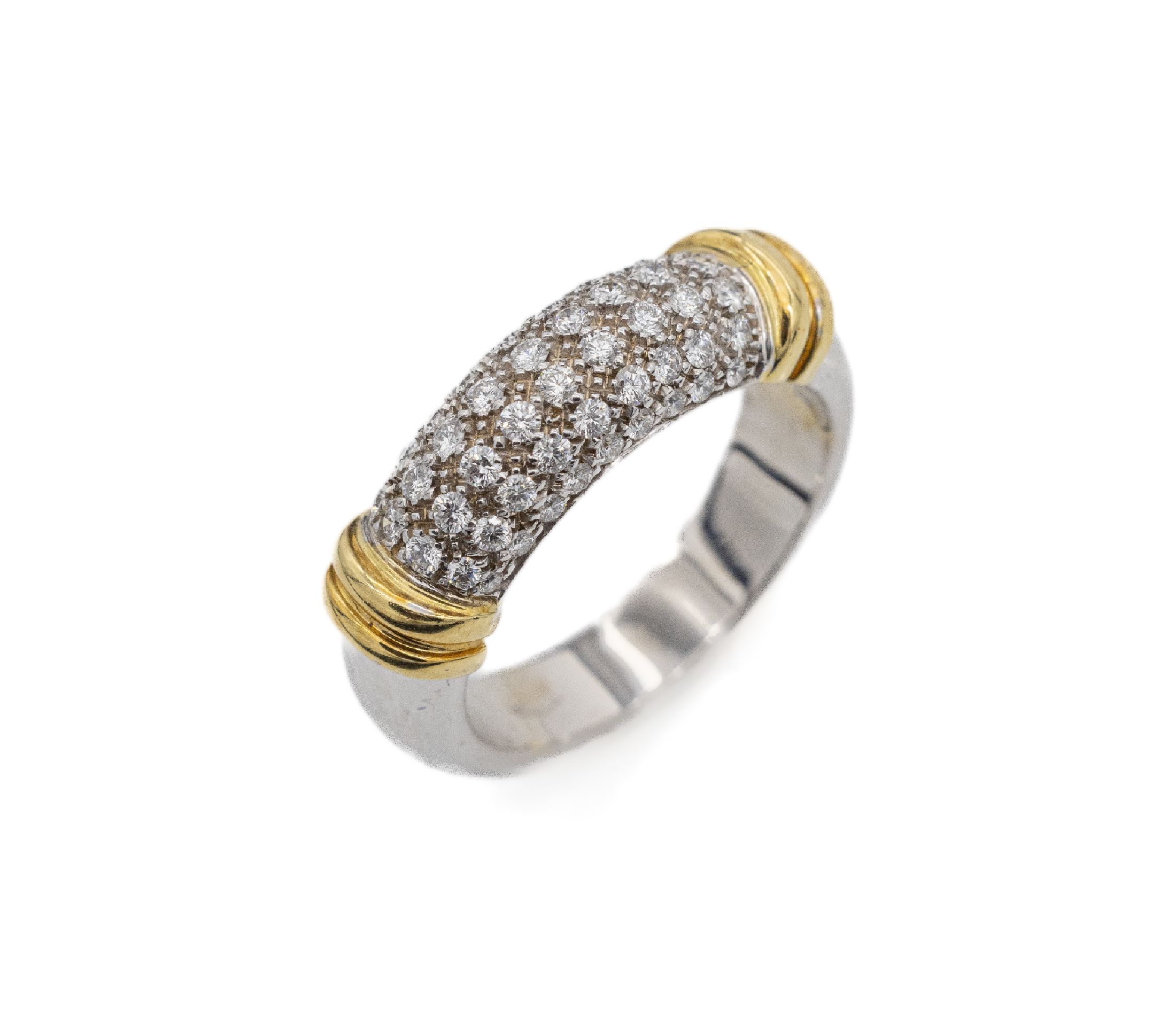 18 kt Gold Brillant-Ring, WG/GG 750/000, 54 Brillanten zus. ca. 0.57 ct feines Weiß/vs, ca. 9.0 g, RW 56