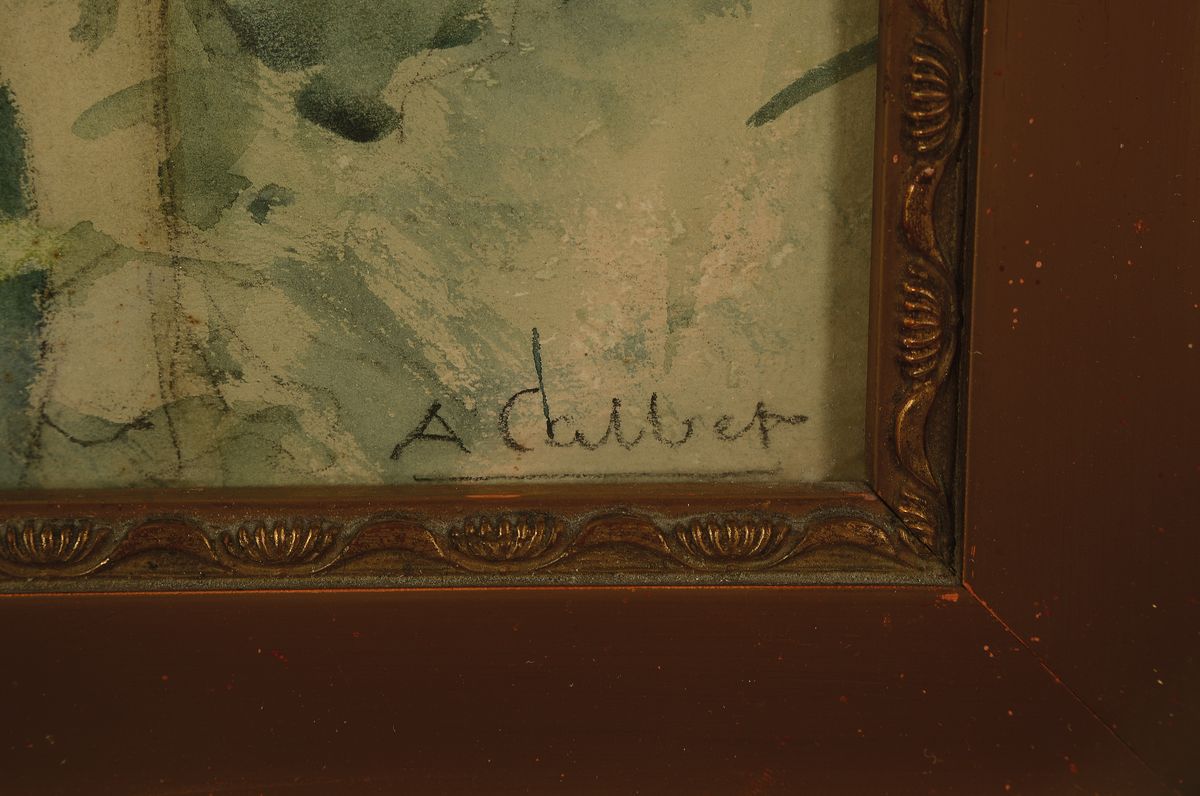 Detail a: Antoine Calbet, 1860 Engayrac-1944 Paris, stehender weiblicher Rückenakt im Wald, Aquarell über Bleistift auf Papier, rechts unten signiert, ca. ...
