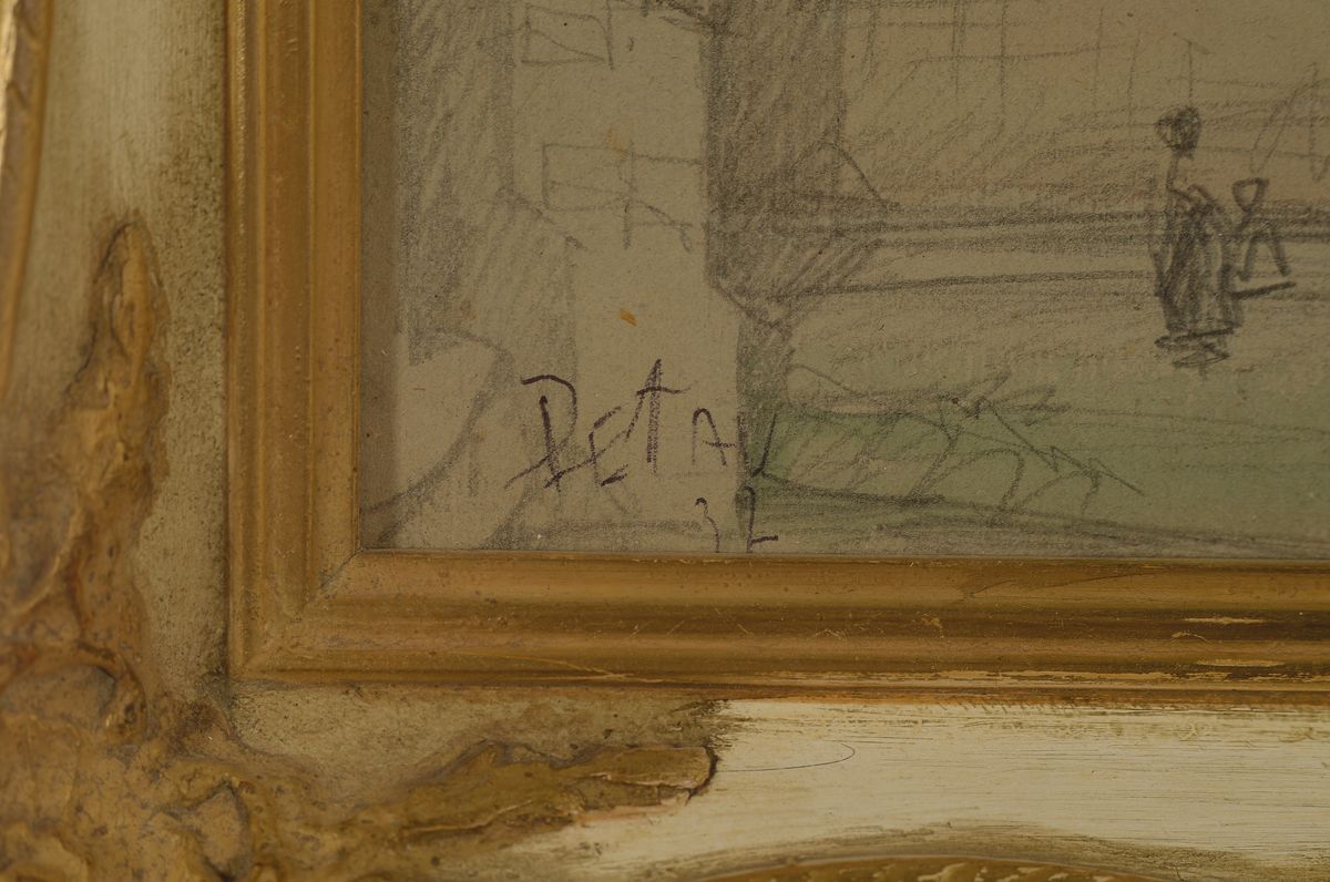 Detail a: Karl Pettau, Maler der Düsseldorfer Schule, Ansicht von Diez an der Lahn, aquarellierte Bleistiftzeichnung, links unten signiert, ca. 30x23cm, ...