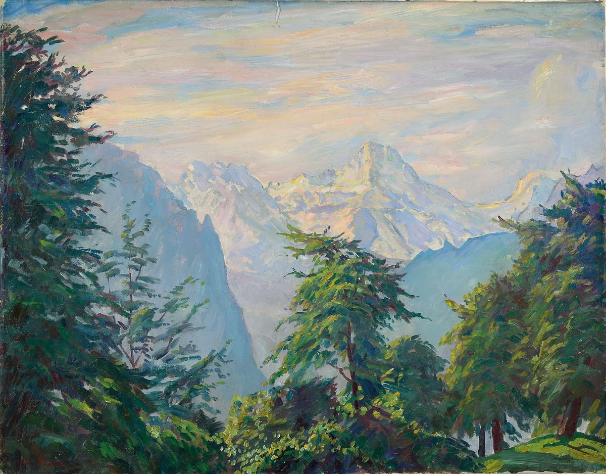 Carl Felber, 1880 Wädenswil/Schweiz-1932 Dachau, Studium in Karlsruhe, München und Paris, hier: Bei Wengen, Öl/Lwd, links unten signiert, ca. ...