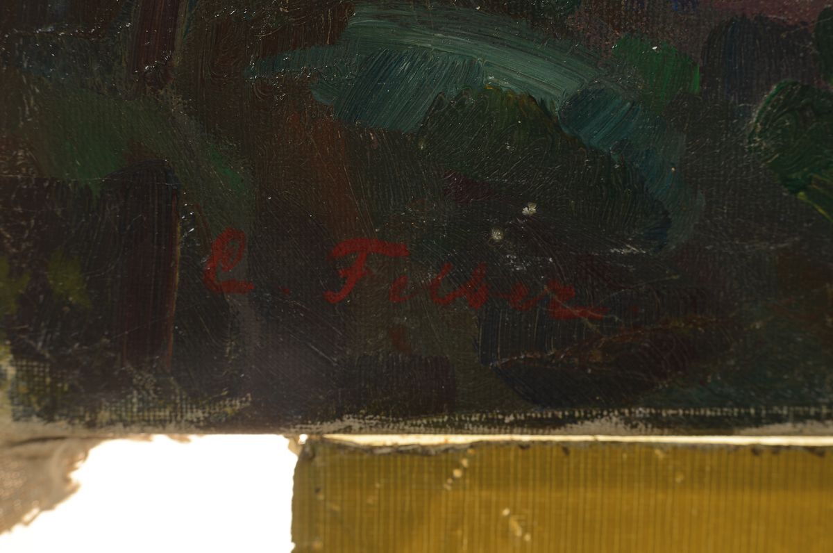 Detail a: Carl Felber, 1880 Wädenswil/Schweiz-1932 Dachau, Studium in Karlsruhe, München und Paris, hier: Bei Wengen, Öl/Lwd, links unten signiert, ca. ...