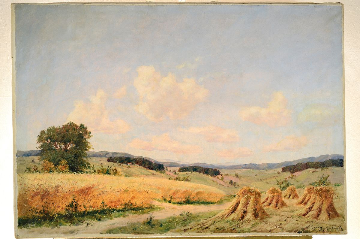 Detail k: Willy Benz-Baenitz, 1881 Berlin-1957 Bremen, Norddeutsche Landschaft mit Getreidefeld, Öl/Lwd, rest., rechts unten signiert, ca. 70x 100cm