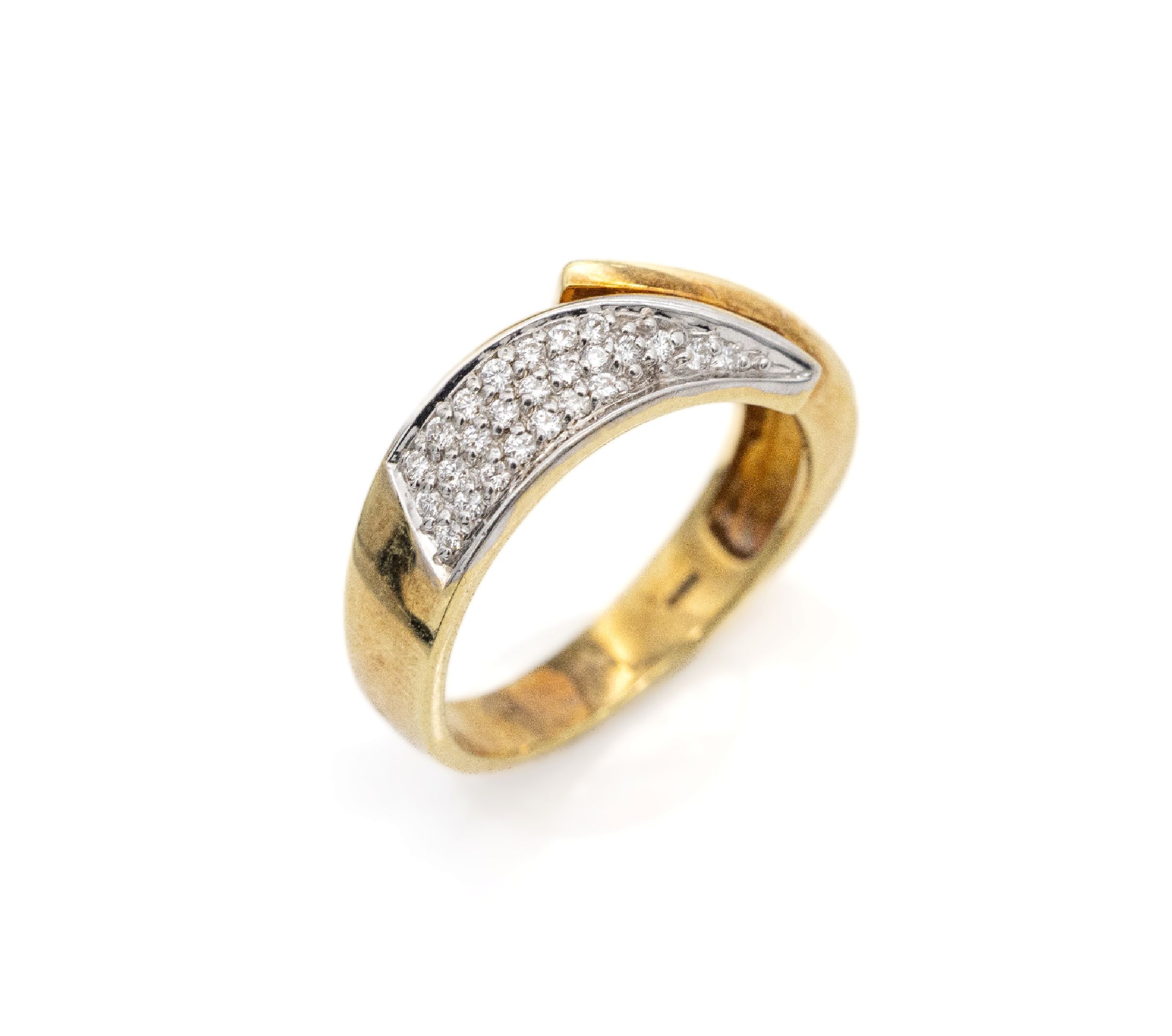 14 kt Gold Brillant-Ring, GG/WG 585/000, Brillanten zus. ca. 0.16 ct Weiß/si, ca. 4.9 g, RW 54
