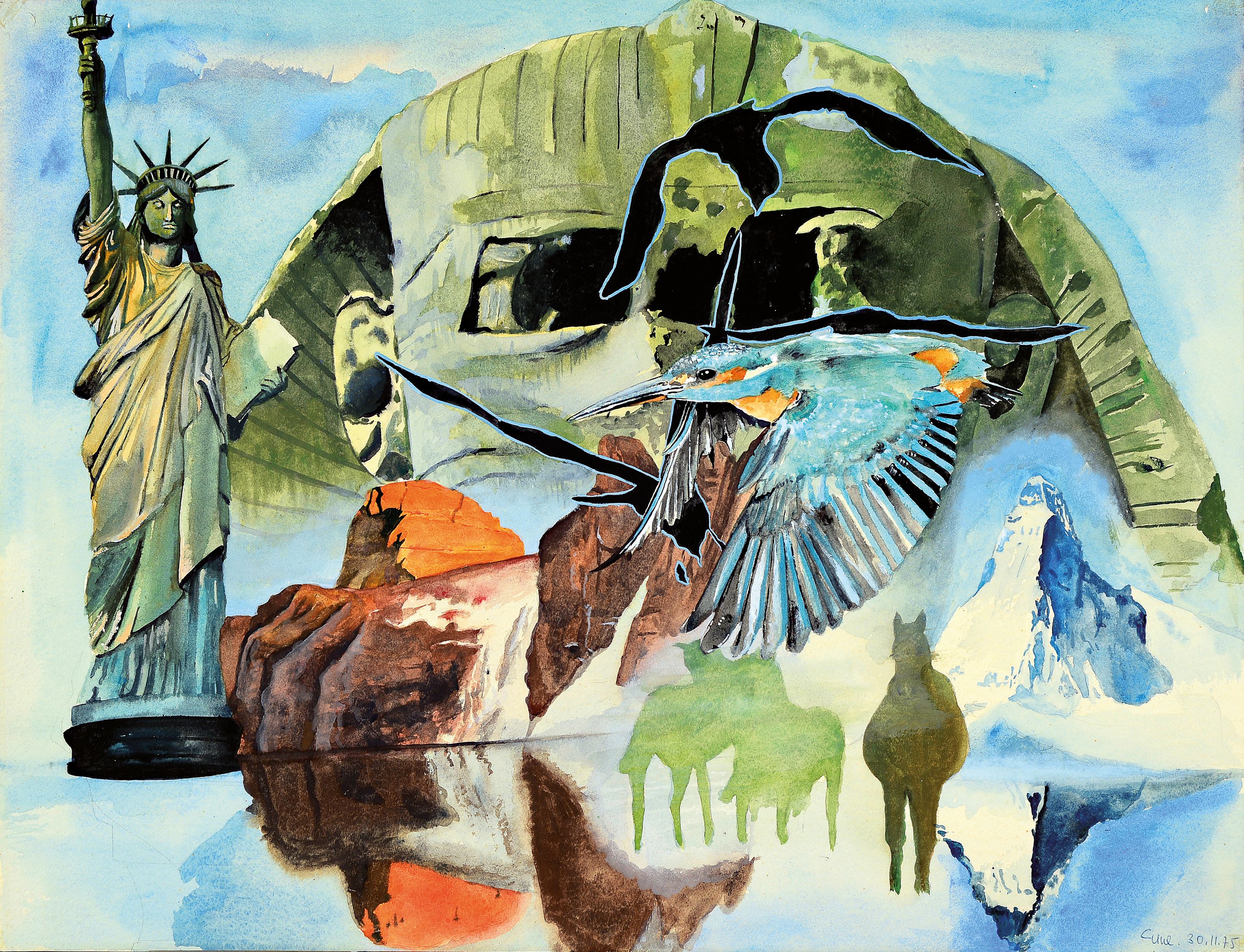 Christian Uhl, geb. 1956 Speyer, Studium an der Akademie Karlsruhe bei Prof. Kirkeby, hier: ohne Titel, Gouache auf Papier, rechts unten signiert und ...