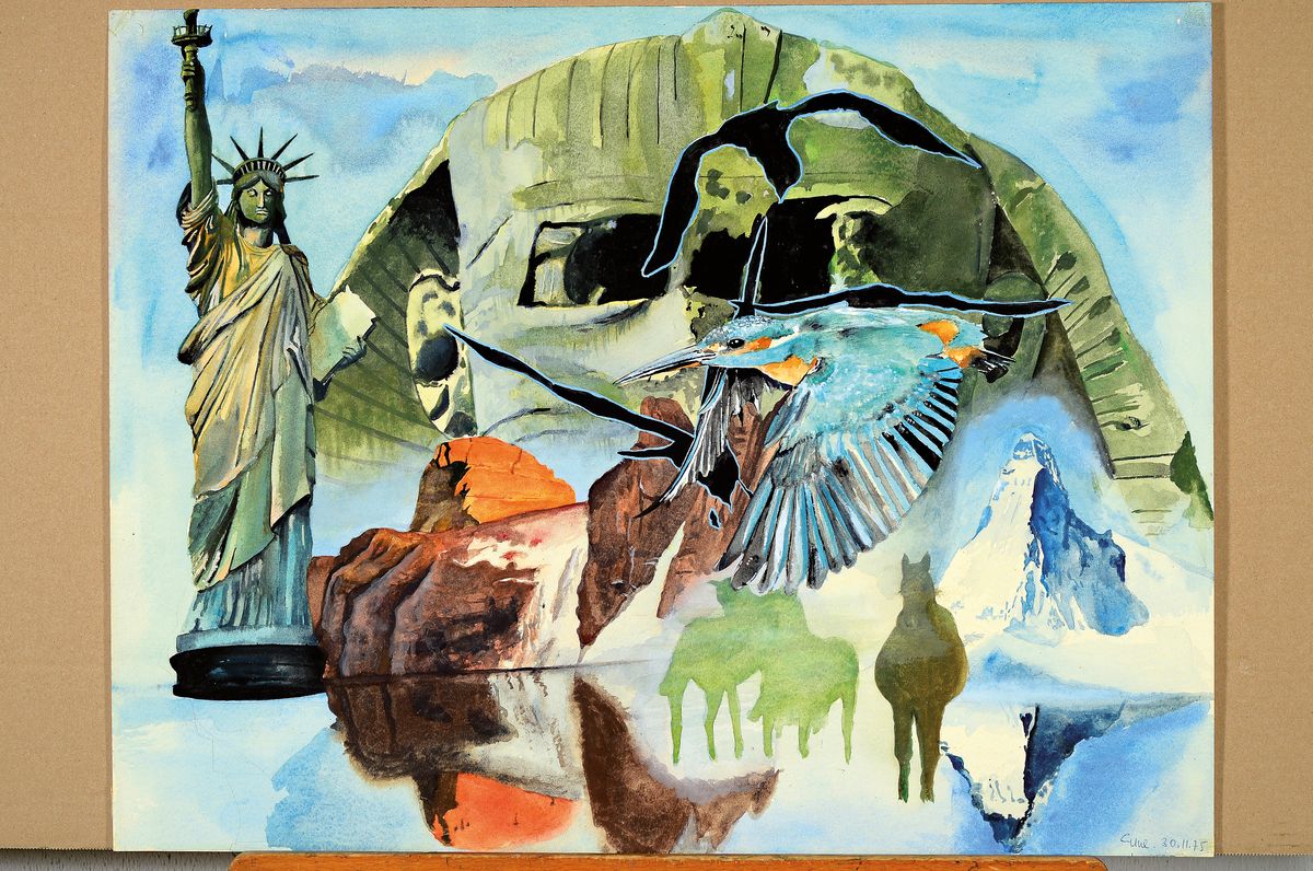 Detail k: Christian Uhl, geb. 1956 Speyer, Studium an der Akademie Karlsruhe bei Prof. Kirkeby, hier: ohne Titel, Gouache auf Papier, rechts unten signiert und ...