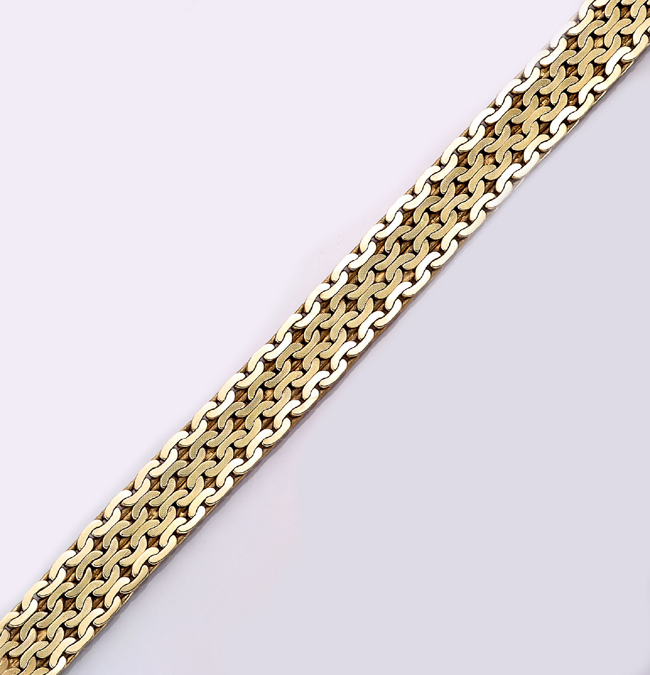 14 kt Gold Armband, GG 585/000, Meistermarke A. Daub, L. ca. 19 cm, Kastenschloß mit Sicherheitsacht, ca. 44.2 g