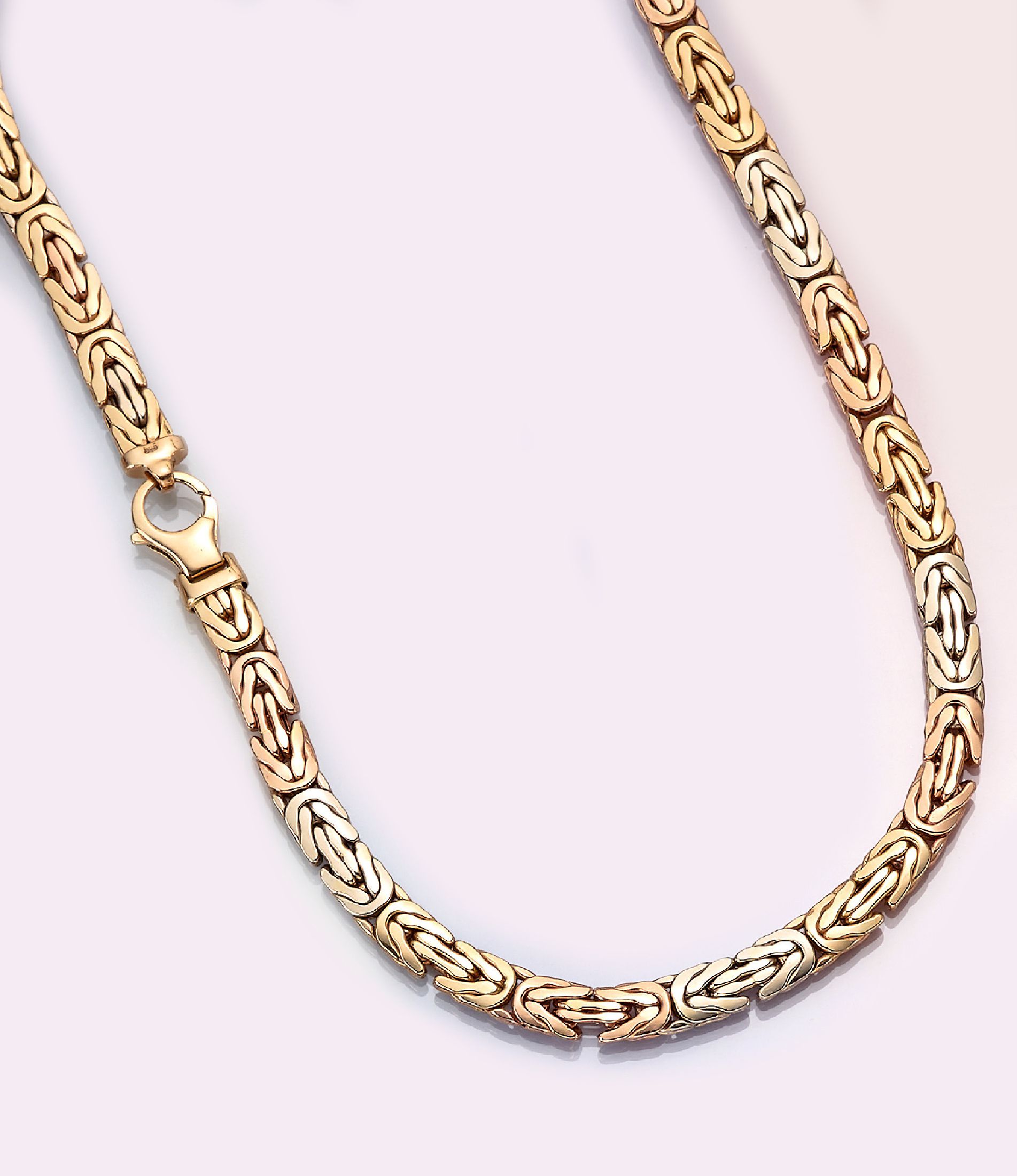 14 kt Gold Collier, ca. 34,6 g, GG/WG/RG 585/000, abgeflachtes Königskettendesign, L. ca. 47 cm, Karabinerschließe
