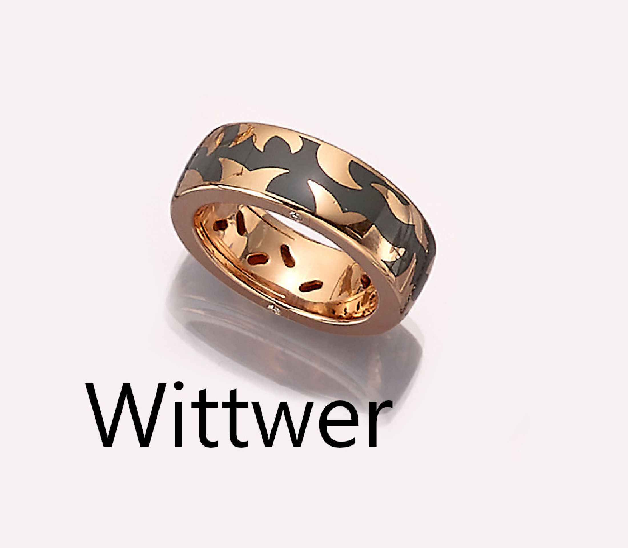 18 kt Gold LEO WITTWER Brillant-Ring, RoseG750/000, z.T. schwarz emaill., 4 Brillanten zus. ca. 0.04 ct Weiß/si, RW 55, ca. 11.4 g