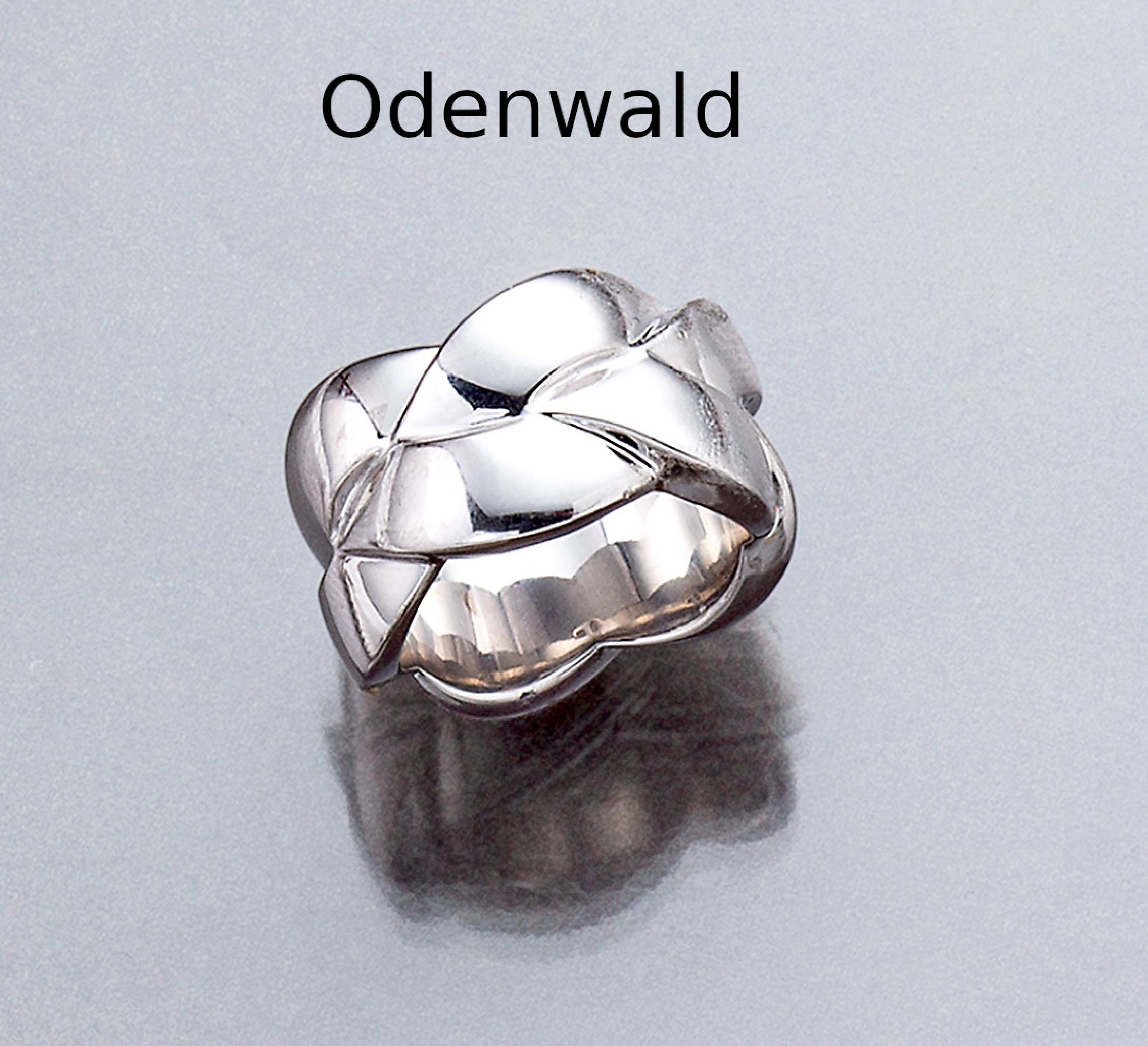 18 kt Gold ODENWALD Ring, WG 750/000, Flechtdesign, massive Ausführung, qualitätvolle Verarbeitung, total ca. 29,1 g, RW 57, sign.