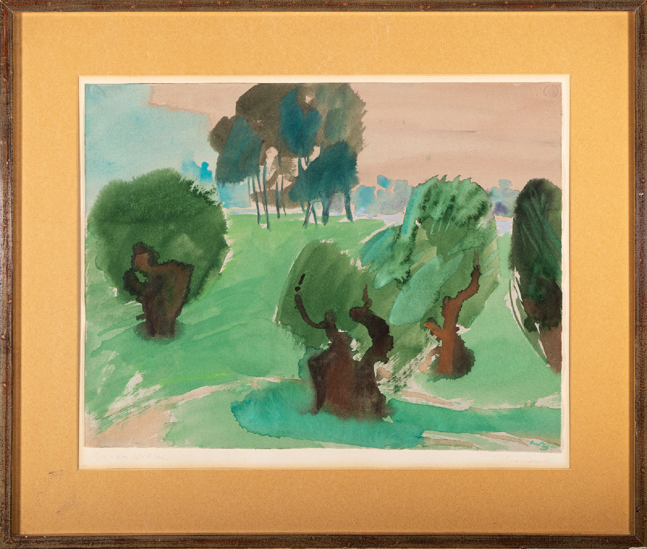 Antonius van der Pas, 1920 Düsseldorf - 2008 Mettmann, Aquarell, bez. No. 12 von Willaer, handsigniert, ca. 40 x 52 cm, unter Glas, Rahmen, ca. ...