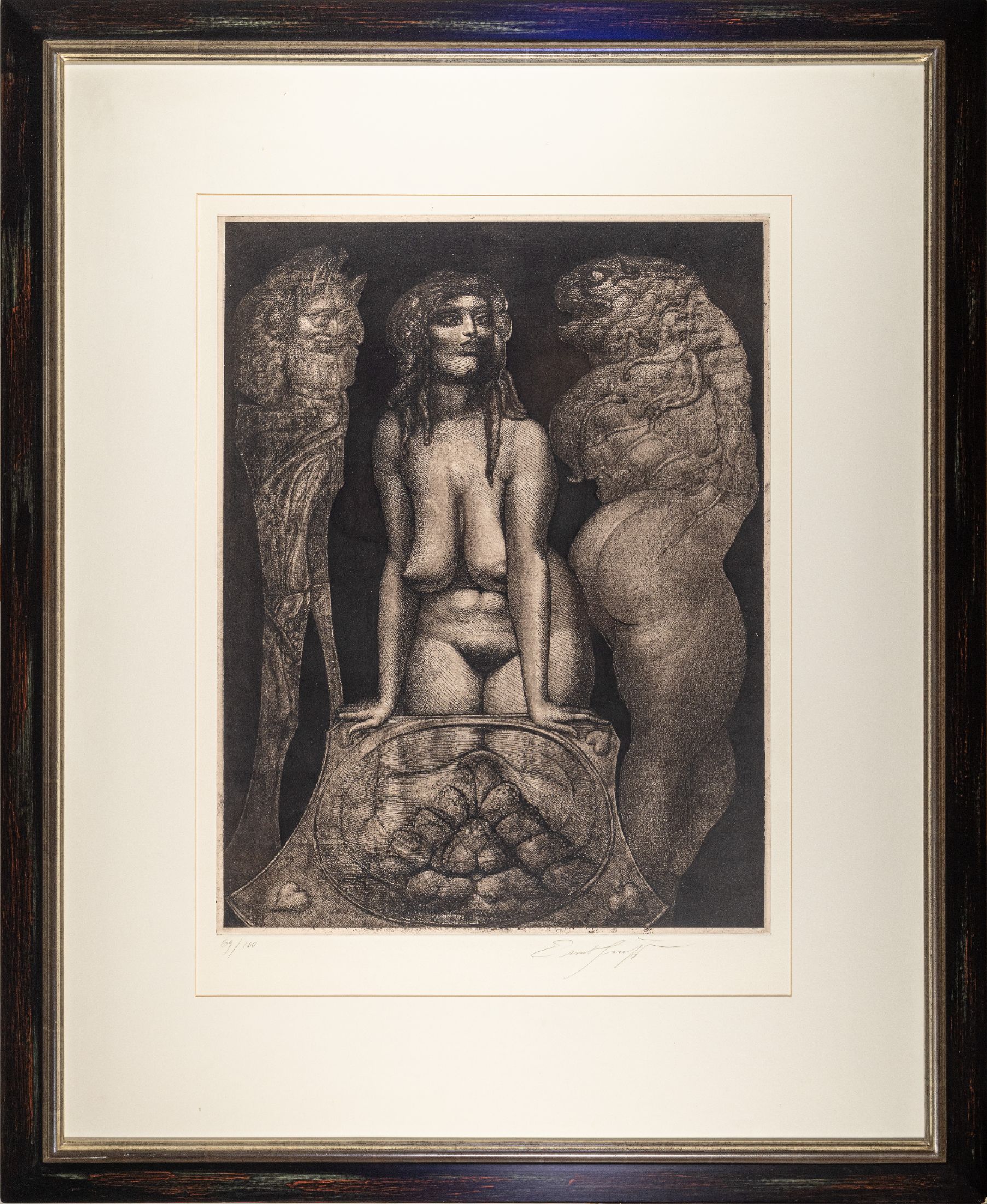 Ernst Fuchs,1930-2015, Toilette der Venus, handsigniert, Radierung, 69/100, Plattenmaß ca. 66 x 50 cm, unter Glas, PP, Rahmen: 111 x 91 cm