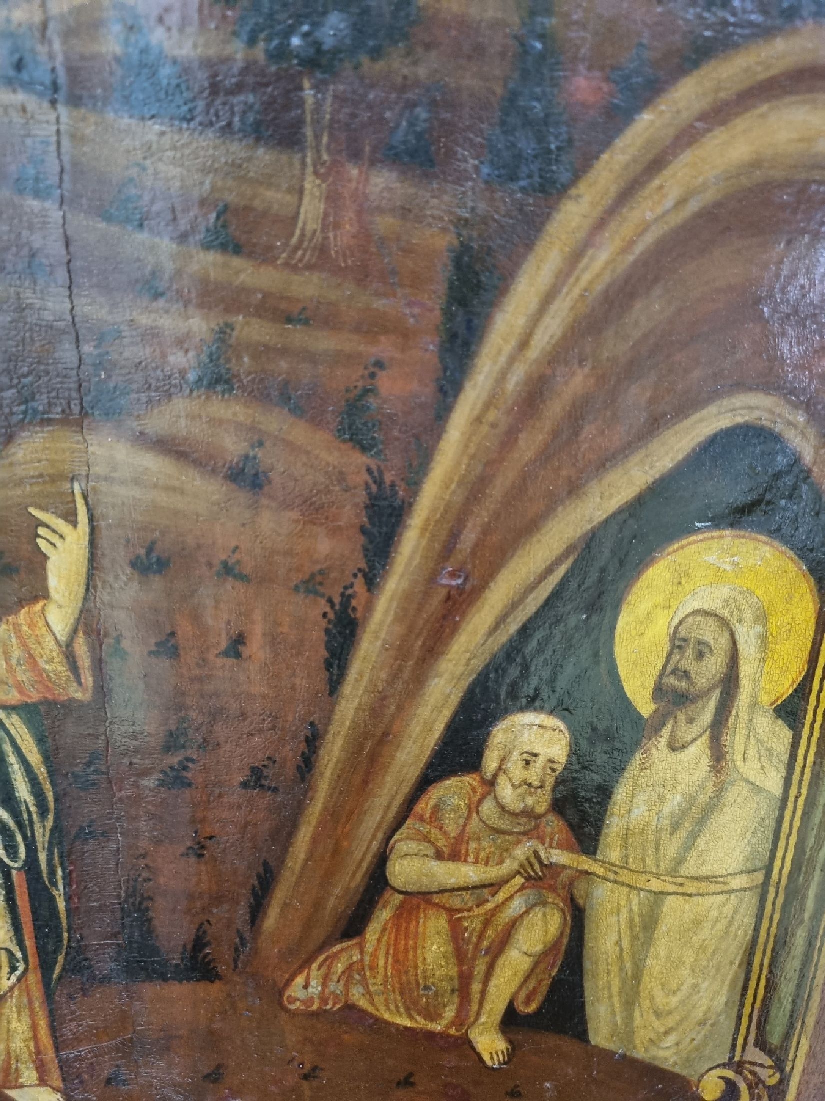 Detail b: Ikone, Mitte 19. Jh., Tempera auf Holz, Die Auferstehung des Lazarus, im Hintergrund die Stadtsilhouette von Bethanien, restauriert bzw. ...