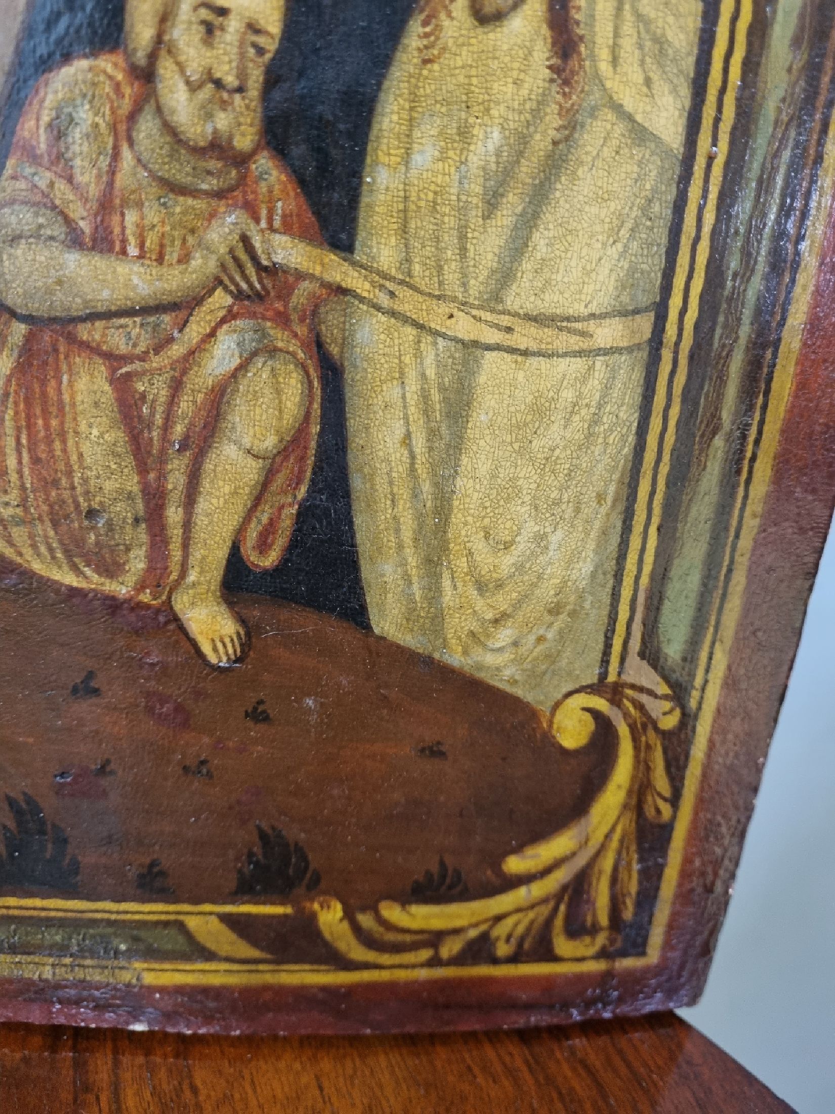 Detail d: Ikone, Mitte 19. Jh., Tempera auf Holz, Die Auferstehung des Lazarus, im Hintergrund die Stadtsilhouette von Bethanien, restauriert bzw. ...