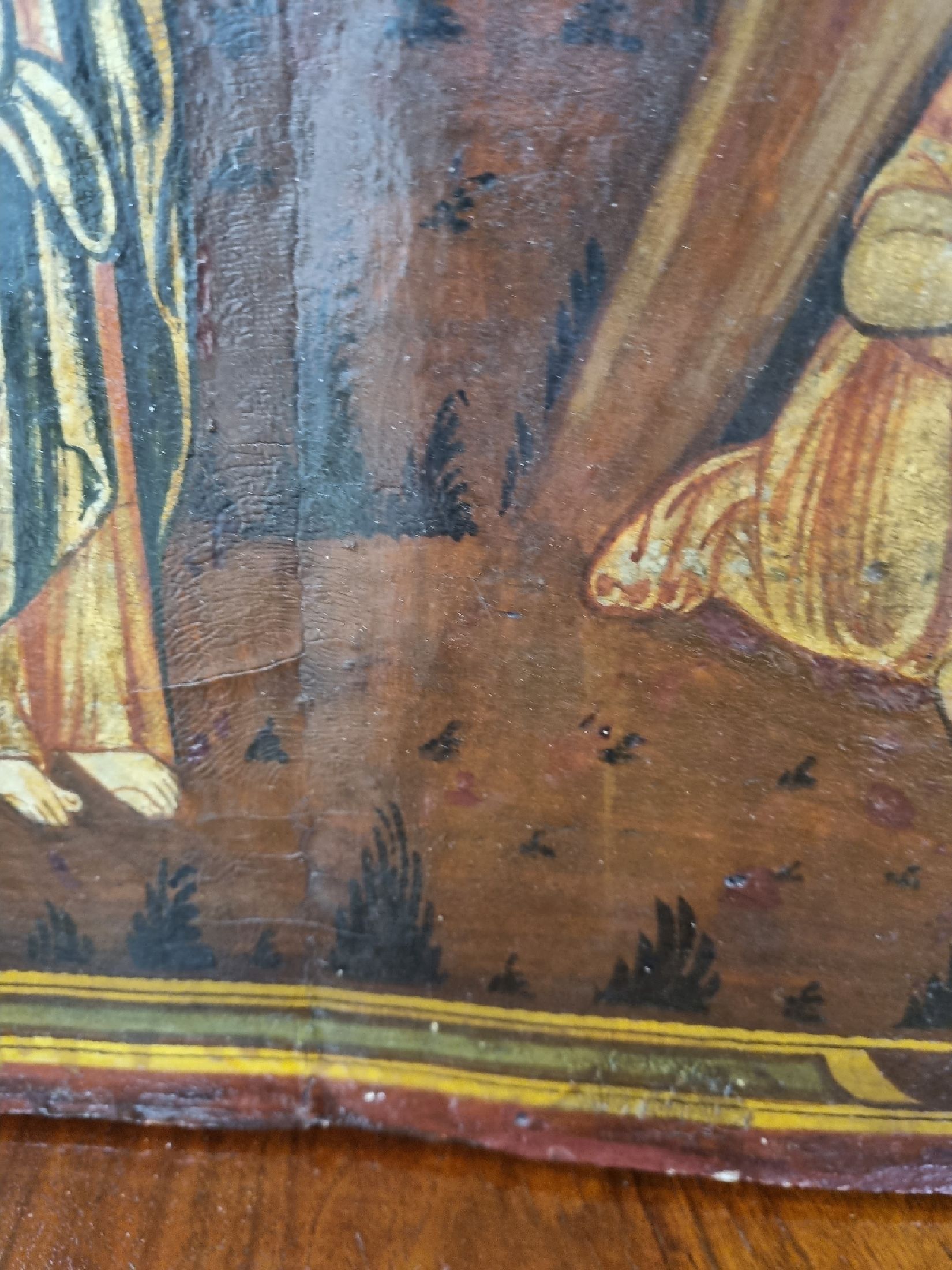 Detail e: Ikone, Mitte 19. Jh., Tempera auf Holz, Die Auferstehung des Lazarus, im Hintergrund die Stadtsilhouette von Bethanien, restauriert bzw. ...