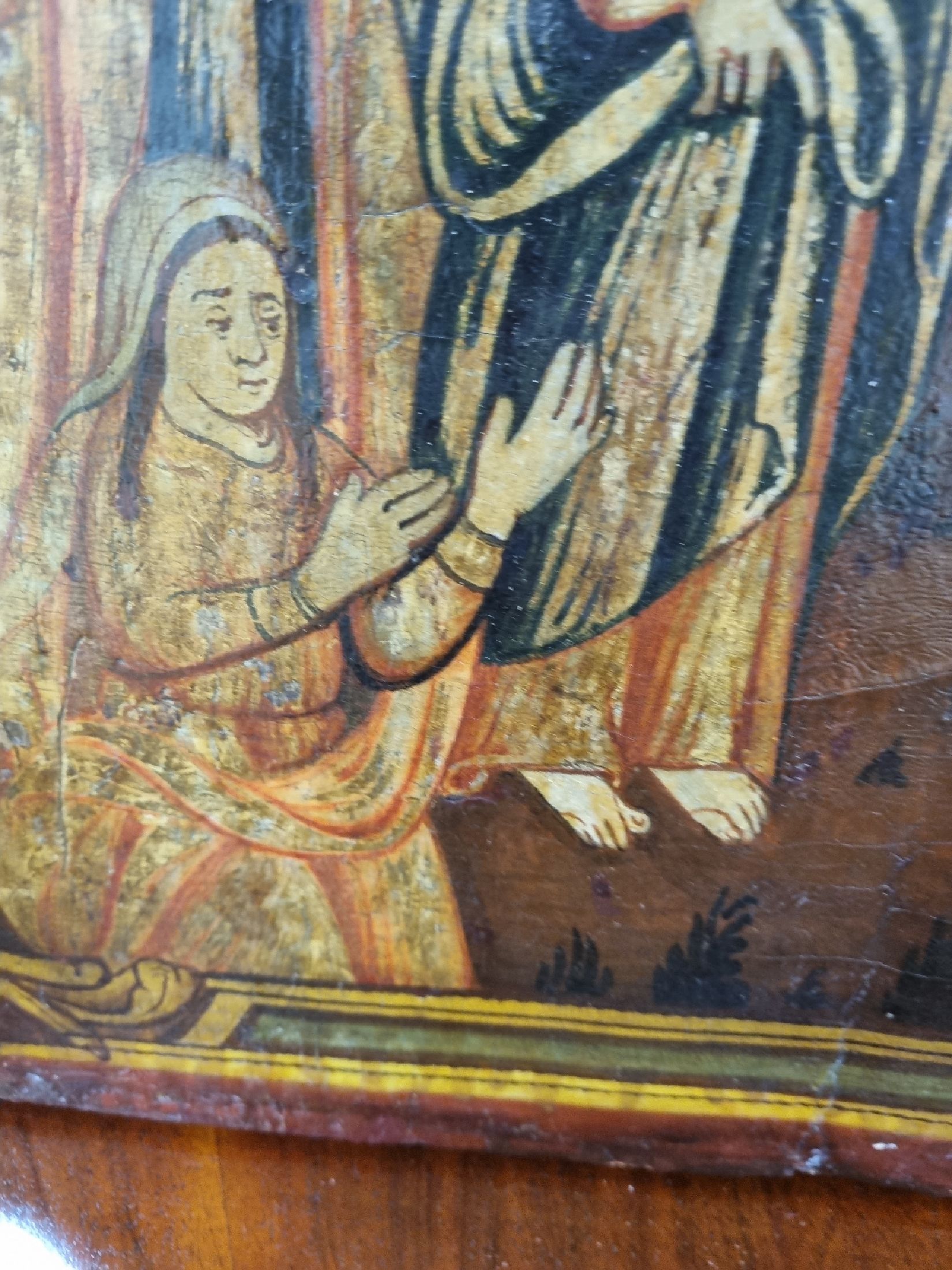 Detail f: Ikone, Mitte 19. Jh., Tempera auf Holz, Die Auferstehung des Lazarus, im Hintergrund die Stadtsilhouette von Bethanien, restauriert bzw. ...