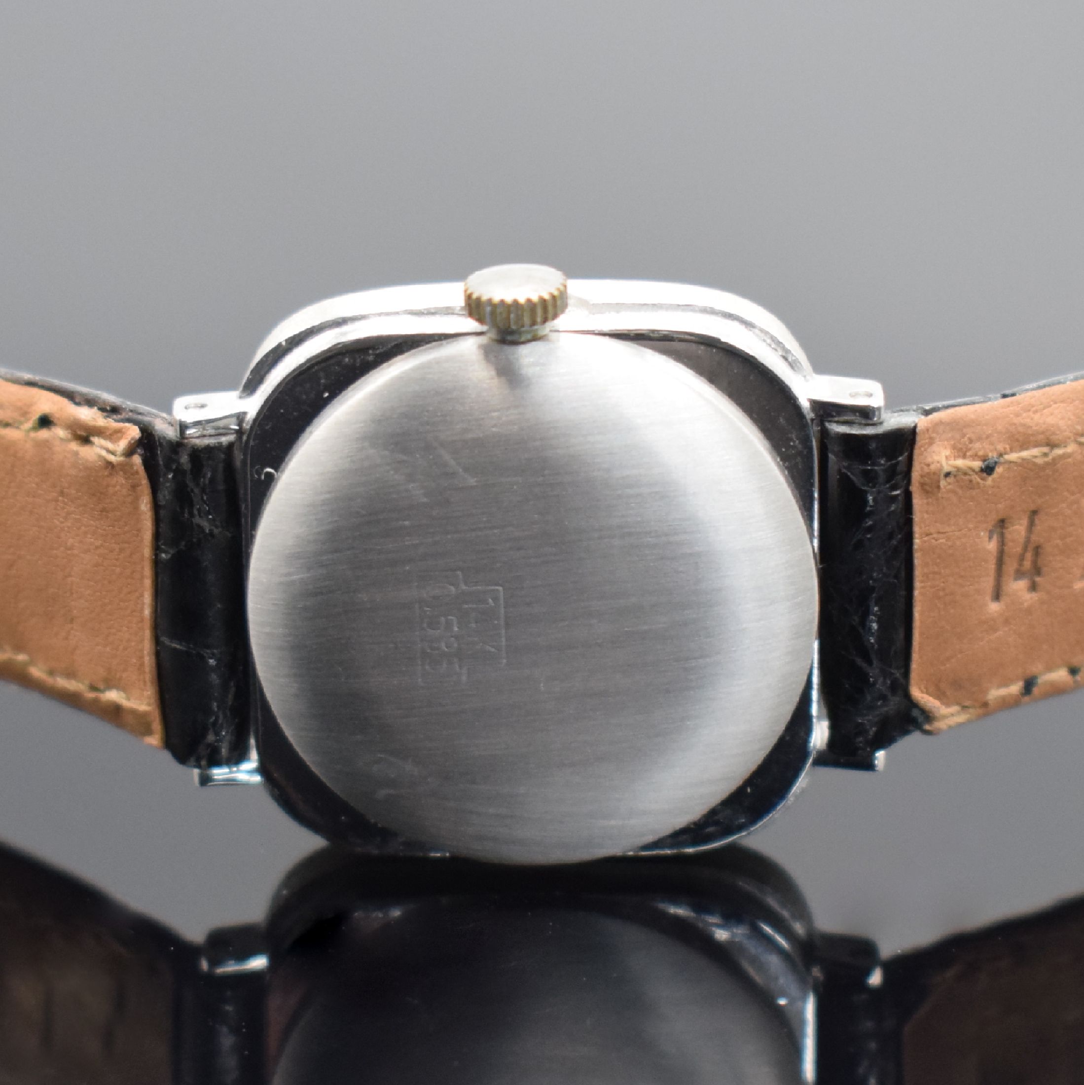 Detail b: GENEVE Damenarmbanduhr in WG 585/000 mit Diamantbesatz, Schweiz um 1975, Handaufzug, Boden aufgedr., Lünette aufw. m. Diamanten bes., schwarzes ...