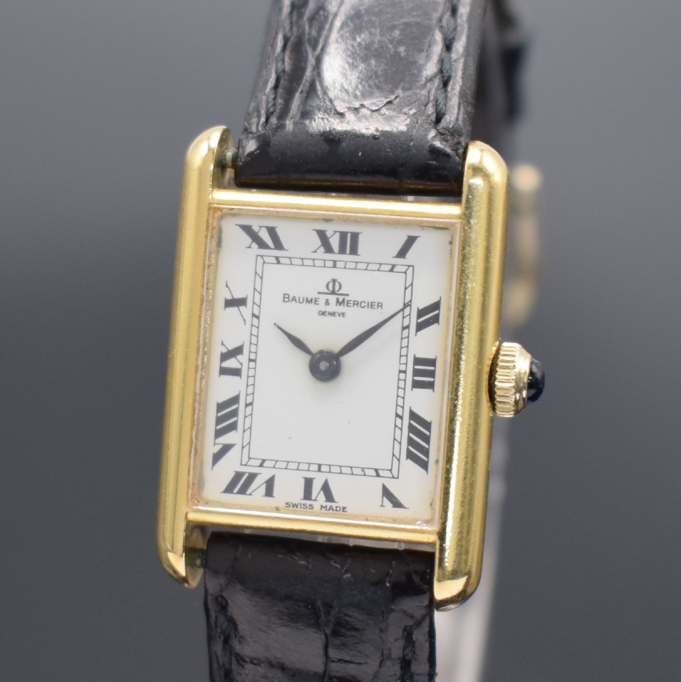 Detail a: BAUME & MERCIER Tank Damenarmbanduhr in GG 750/000 Referenz 38307, Schweiz um 1980, Handaufzug, Boden 4-fach verschr., Schmuckkrone, weißes ...
