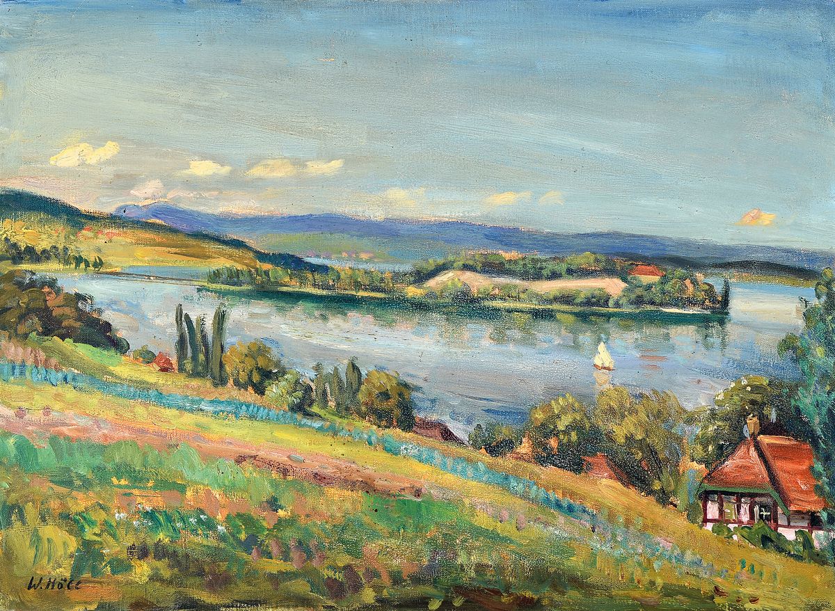 Werner Höll, 1898 Freiburg - 1984 Reutlingen , Studium an der Akademie Karlsruhe u.a. bei Albert Haueisen, "Insel Mainau" so verso bez., ...