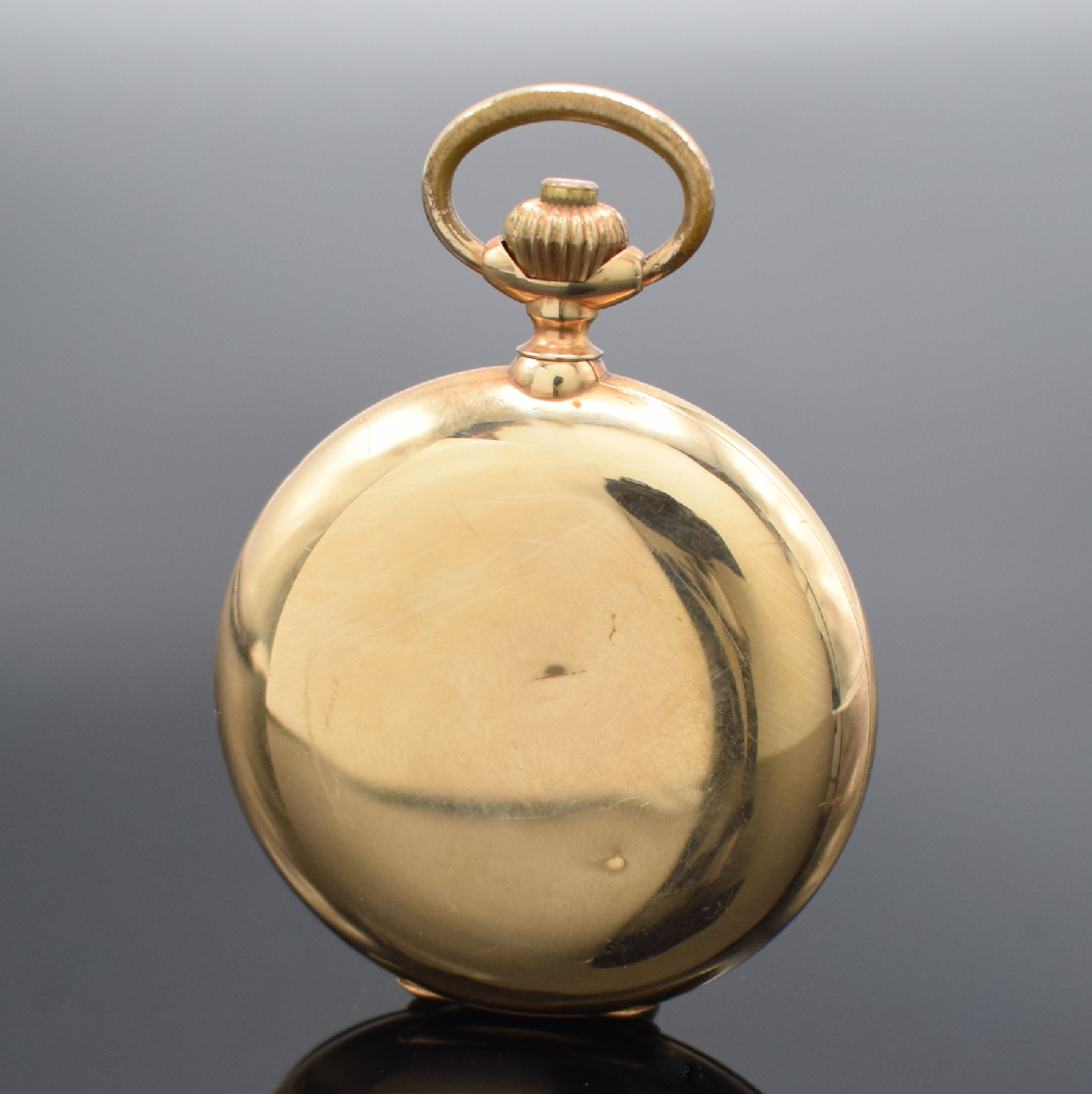 Detail b: SYSTEME GLASHÜTTE Savonette in RoseG 585/000, Schweiz um 1900, 3-Deckel Goldgeh. m. a-goutte-Schlüssen dell., Emailzifferbl. m. arab. Zahlen ...