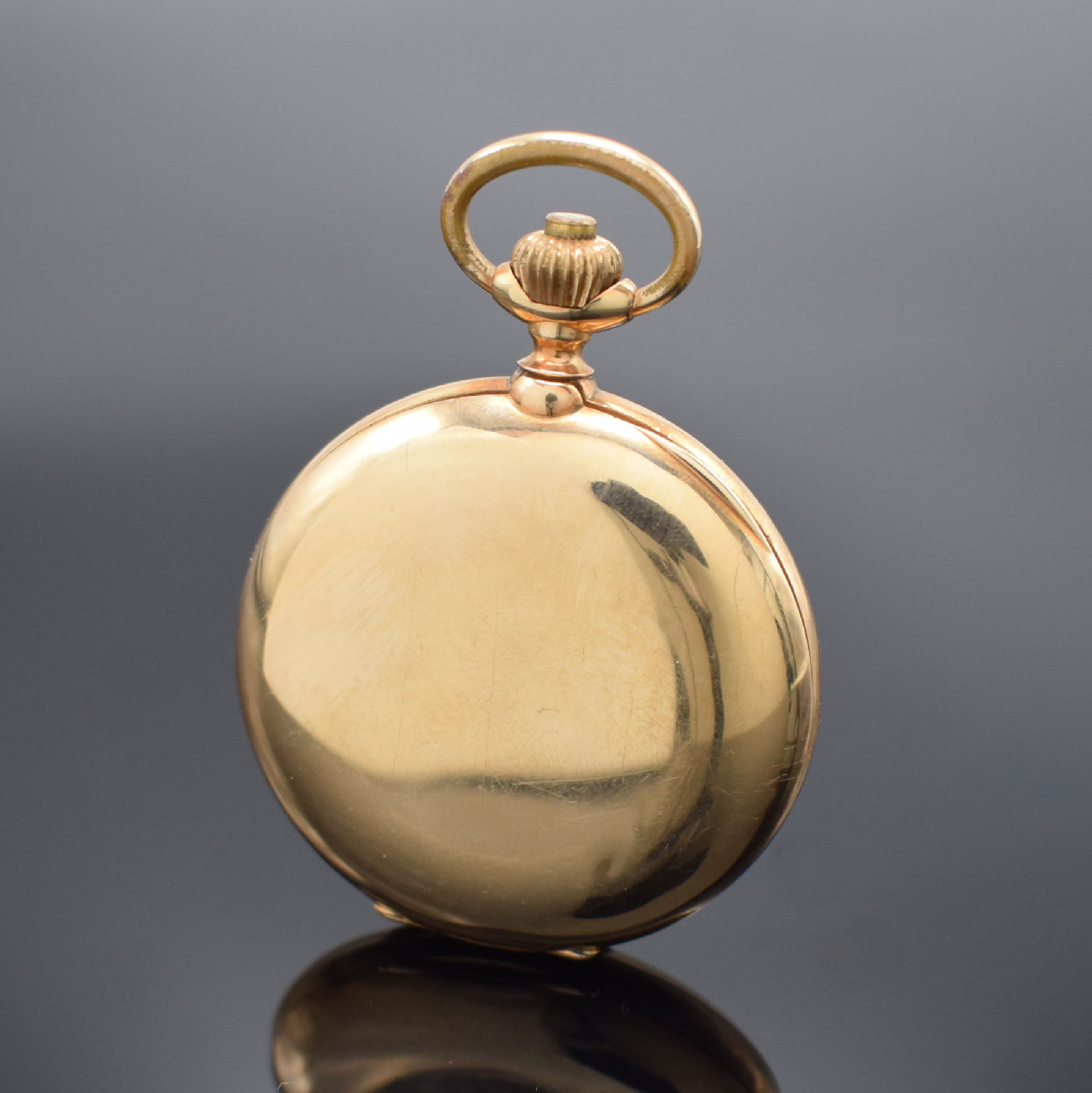 Detail c: SYSTEME GLASHÜTTE Savonette in RoseG 585/000, Schweiz um 1900, 3-Deckel Goldgeh. m. a-goutte-Schlüssen dell., Emailzifferbl. m. arab. Zahlen ...