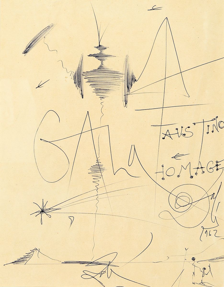 Salvador Dali,1904-1989, orig. Zeichnung, Kugelschreiber Zeichnung auf Papier, zweimal handsigniert, handsigniert und datiert unten rechts, erneut ...