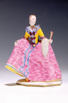 Image 26527767 - Porcelain figure, Nymphenburg, around 1890/1900, lady with fan and crinoline, polychrome painting, rest., H.ca. 15 cm, gold staffage