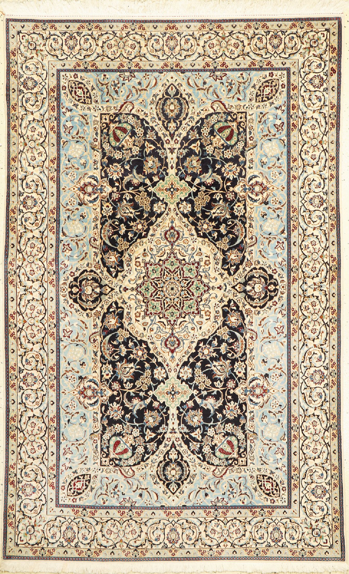 Nain fein(6 La), Persien, ca. 40 Jahre, Korkwolle mit Seide, ca. 207 x 130 cm, ca. 1,0Mio. Kn/qm, EHZ: 1