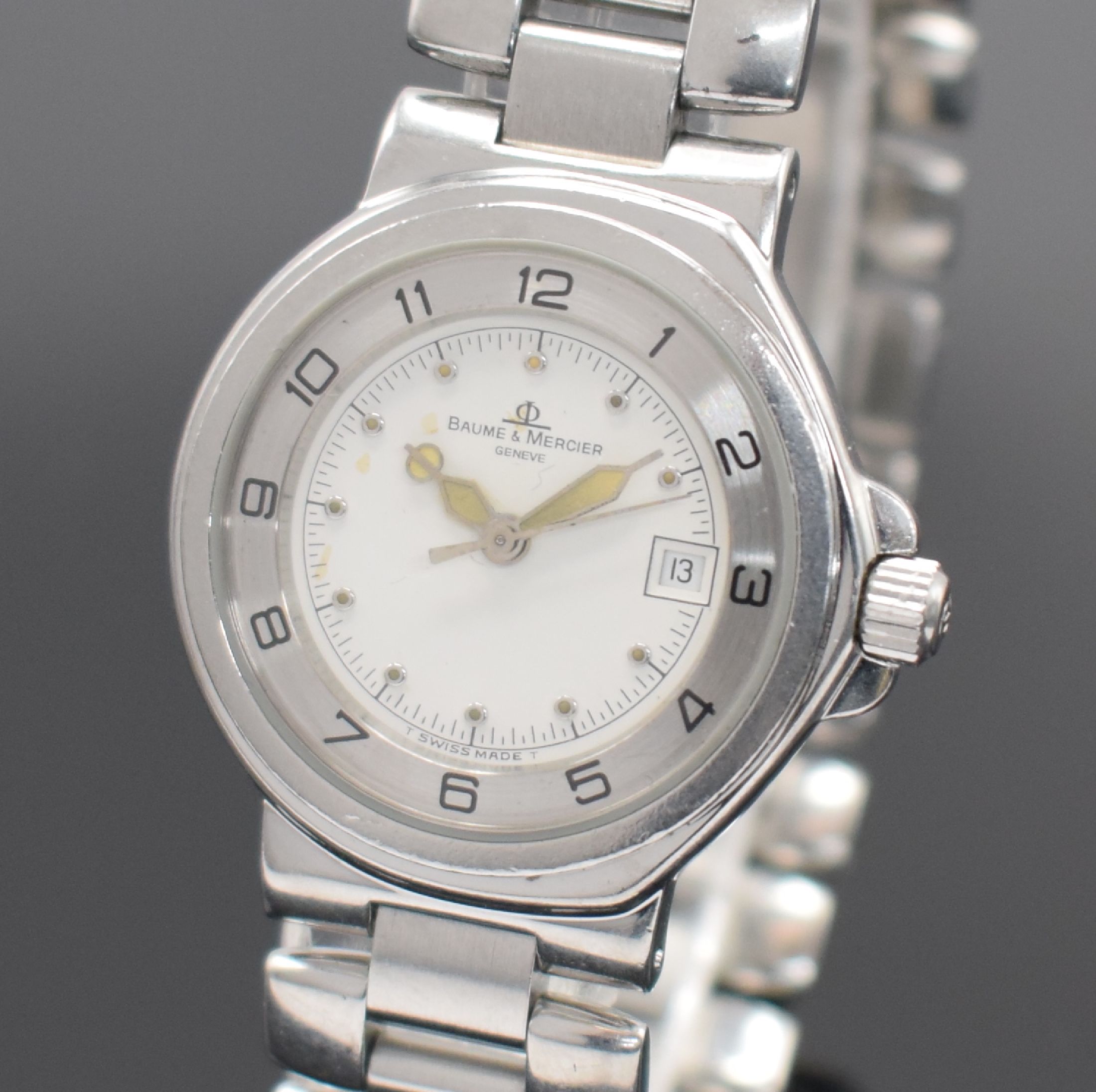 Detail a: BAUME & MERCIER Damenarmbanduhr Formula S Diver Referenz MV04F028, Schweiz um 1985, Edelstahlgeh. inkl. Gliederband m. dopp. Faltschl., Boden & Krone ...