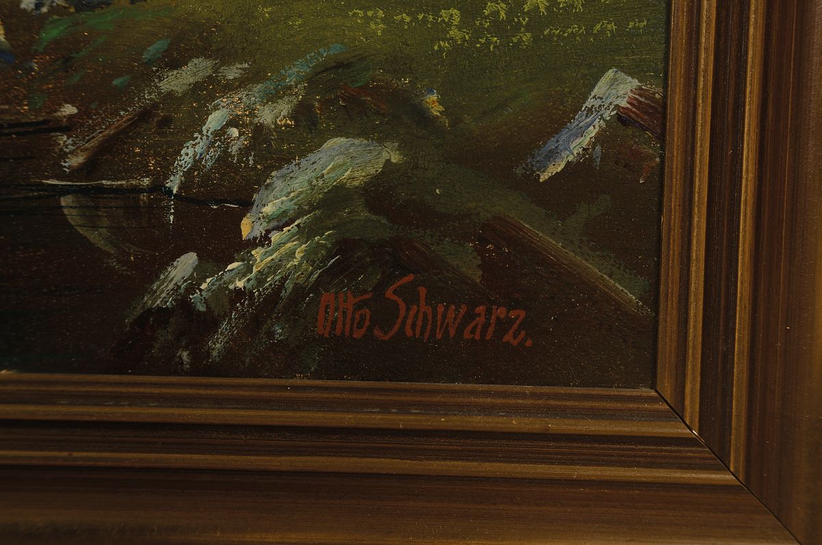Detail a: Otto Schwarz, 1852-1927, Norwegische Fjordlandschaft, Öl/Lwd, rechts unten signiert, ca. 58x89cm, R. ca. 67x98cm