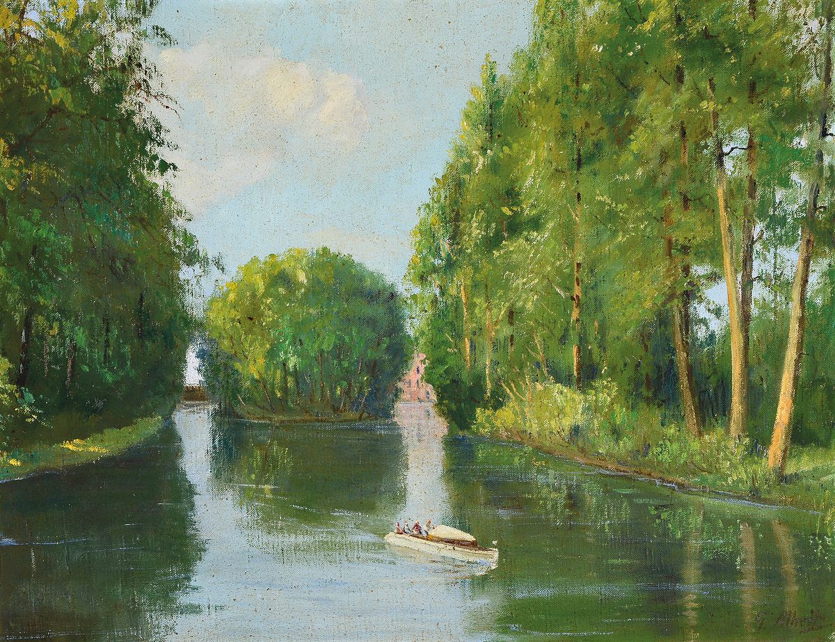 Gustav Albert (eigentl. Gustaf Albert Andersson), 1866-1905, Bootsausflug, Öl/Lwd, rechts unten sign., ca. 57x75cm, R. ca. 68x85cm