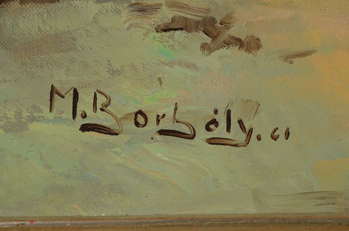 Detail a: Michael Borbely, geb. 1923 in Ungarn, Troikaschlitten in Winterlandschaft, Öl/Lwd, links unten signiert, ca. 60x80cm, R. best., ca. 77x97cm
