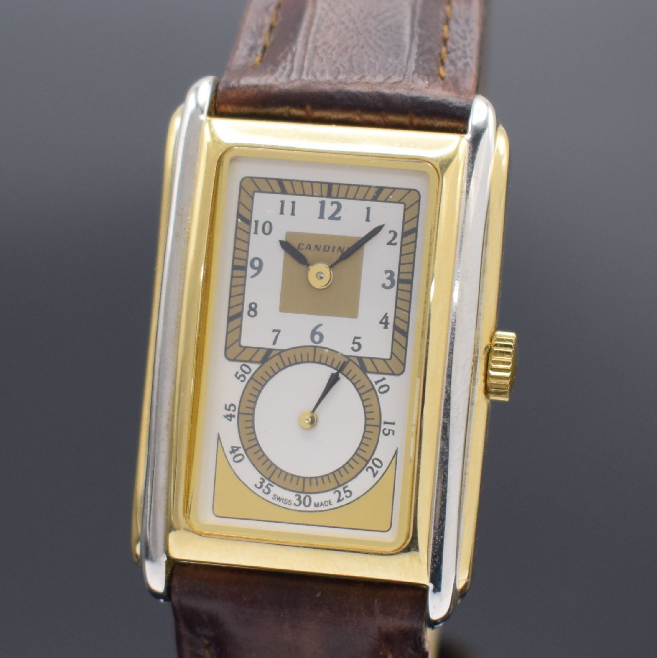 Detail a: CANDINO Armbanduhr sogenannte Doctors-Watch, Handaufzug, im Stil der 1930er Jahre, gefertigt um 1990, z. T. verg. Geh. inkl. orig. Lederband m. orig. ...