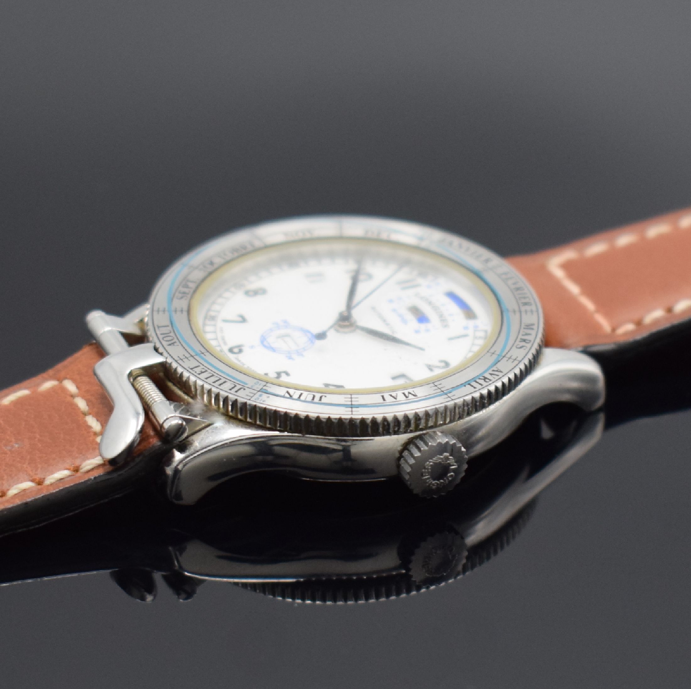 Detail b: LONGINES feine und seltene astronomische Herrenarmbanduhr Modell Ephemerides Solaire Referenz 5235, Schweiz um 1990, Automatik, hergestellt zum 100. ...