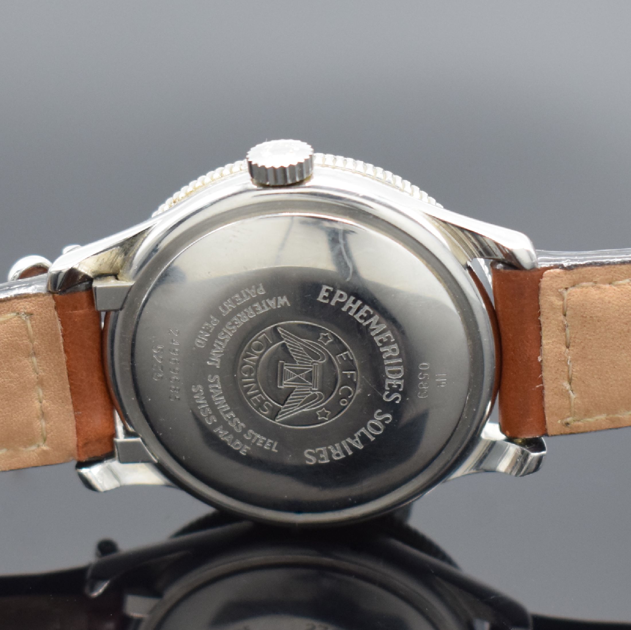 Detail c: LONGINES feine und seltene astronomische Herrenarmbanduhr Modell Ephemerides Solaire Referenz 5235, Schweiz um 1990, Automatik, hergestellt zum 100. ...
