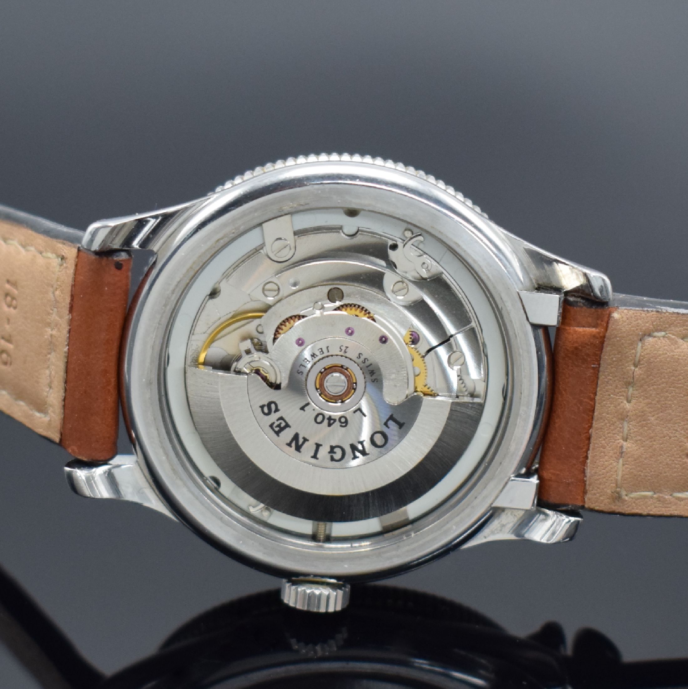 Detail e: LONGINES feine und seltene astronomische Herrenarmbanduhr Modell Ephemerides Solaire Referenz 5235, Schweiz um 1990, Automatik, hergestellt zum 100. ...