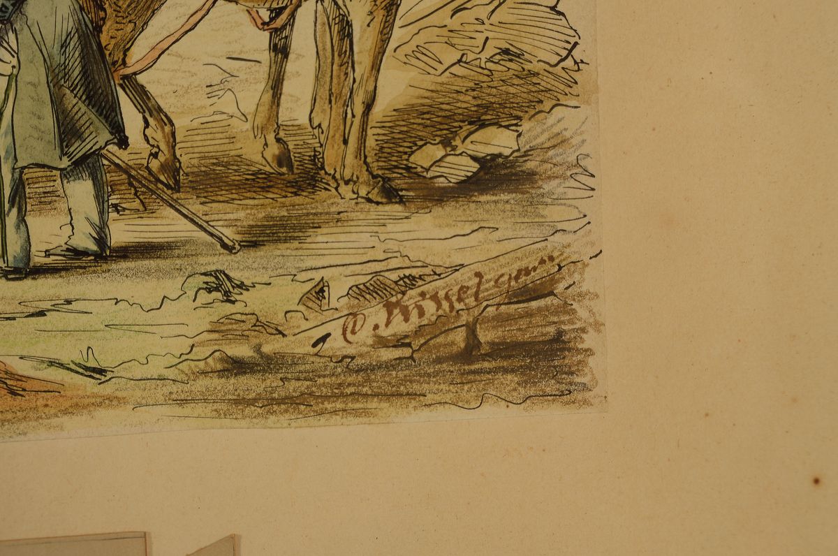 Detail a: Clemens Kissel, 1849 Mainz - 1911, "Die Pulverexplosion in Mainz 1857," Original Aquarell und Pastell auf Papier, nach einer alten ...