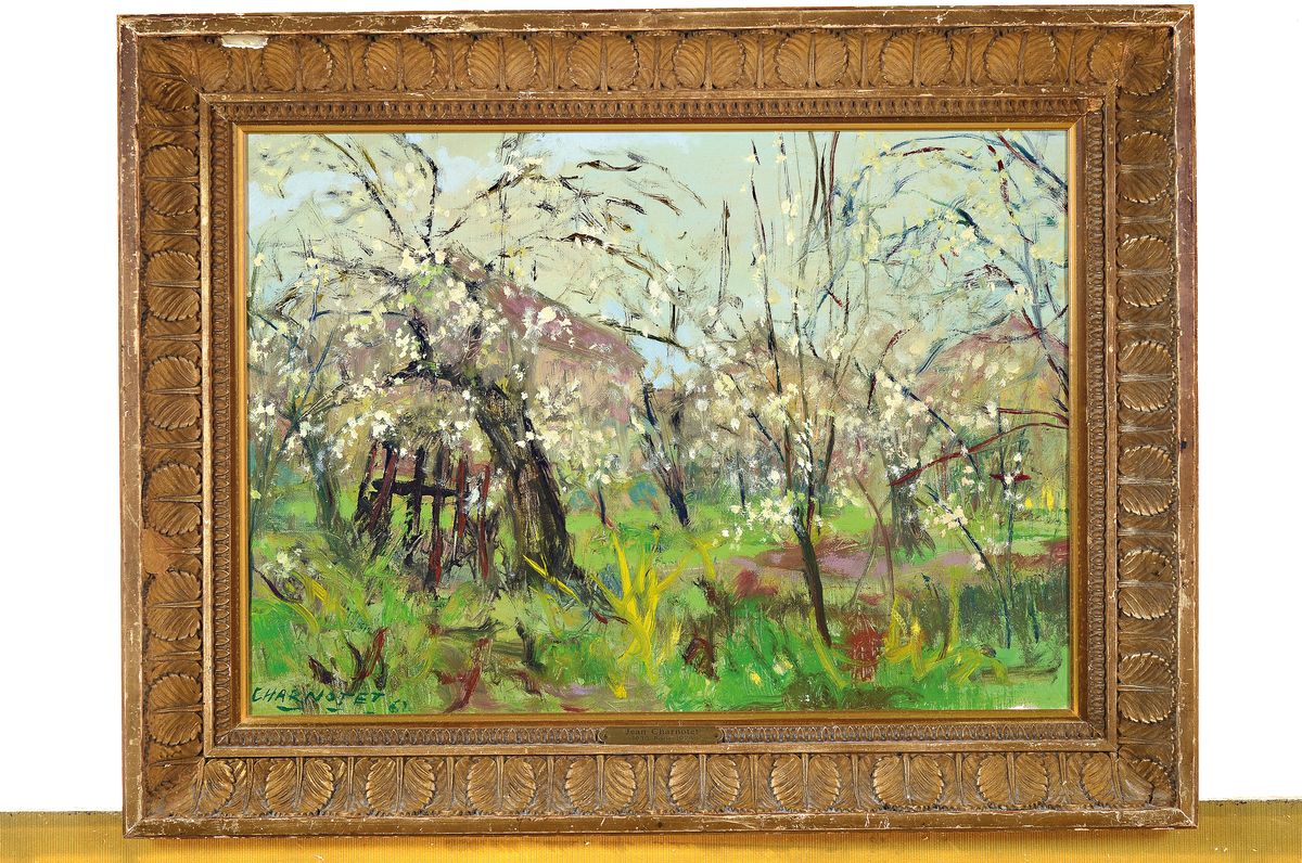 Detail k: Jean Charnotet, 1930 Paris 1978, Gartenlandschaft mit blühenden Bäumen, li. u. signiert und dat. 62, ca, 33 x 46 cm, Rahmen ca. 42 x 55 cm