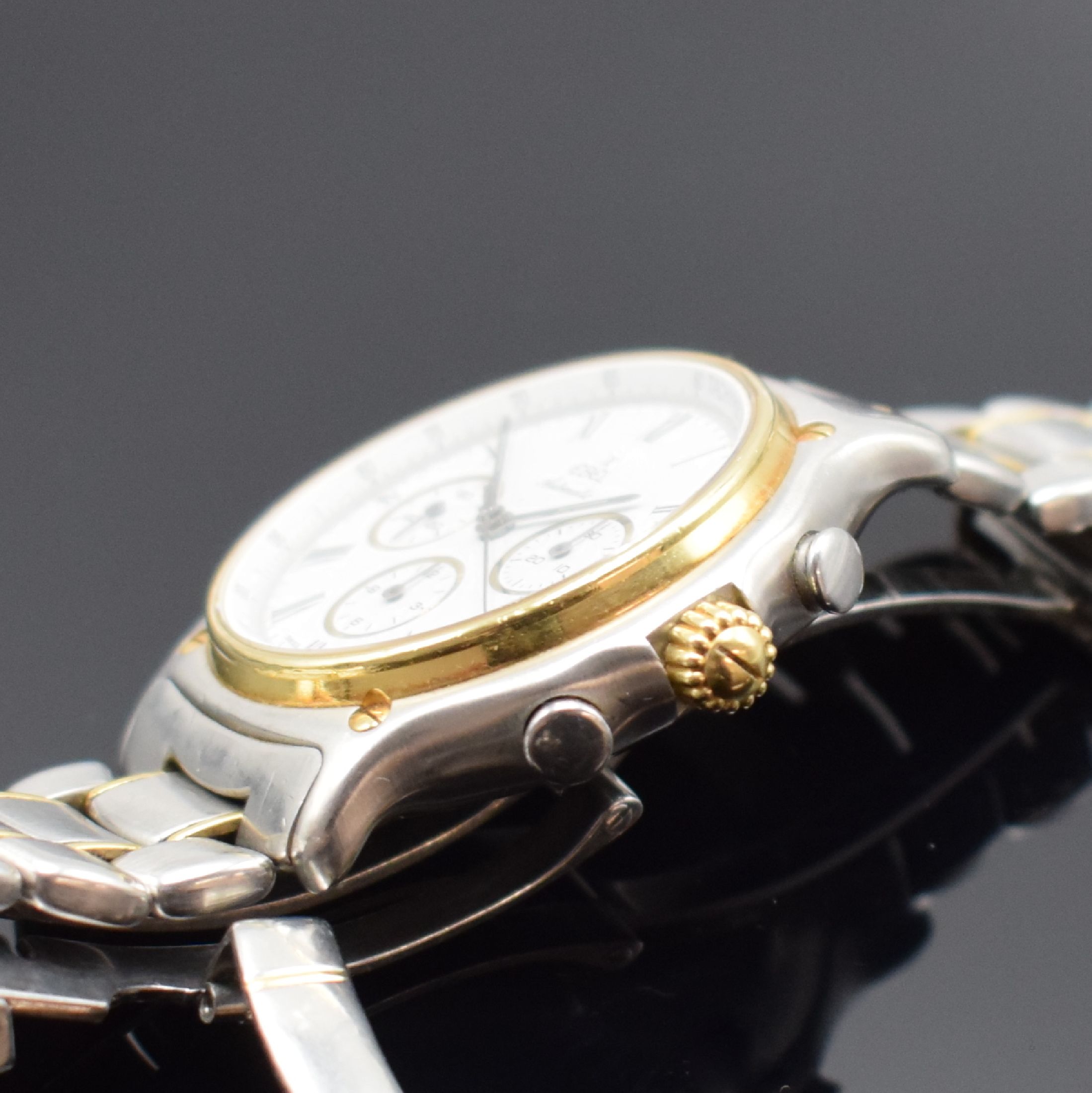 Detail c: EBEL Herrenchronograph mit El Primero Werk Referenz 1134901, Schweiz verk. lt. beil. Pap. 03/1989, Automatik, Edelstahl/Gold kombiniert, Boden ...