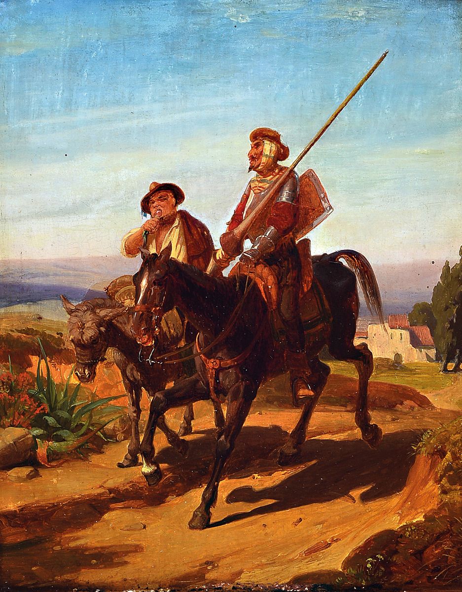 Unbekannter Künstler, 2. Hälfte 19. Jh., Don Quijote und Sancho Panza, Öl/Holz, feine differenzierte Farbgebung, schöne Lichtführung, ...
