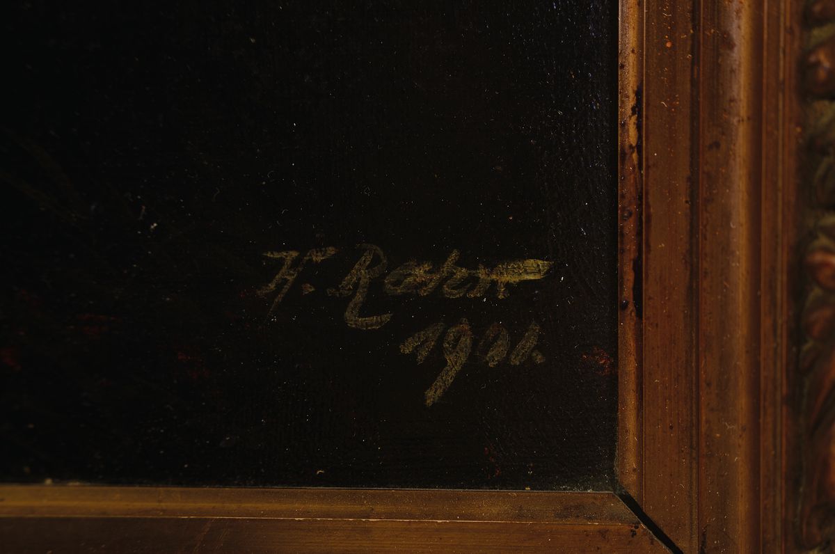 Detail a: H. Rohr, Pseudonym von Karl Kaufmann, 1843 - 1902, Mondlandschaft, Öl/Lwd, nächtliche Seelandschaft mit Fischernetzen und Fischer im Boot, im ...